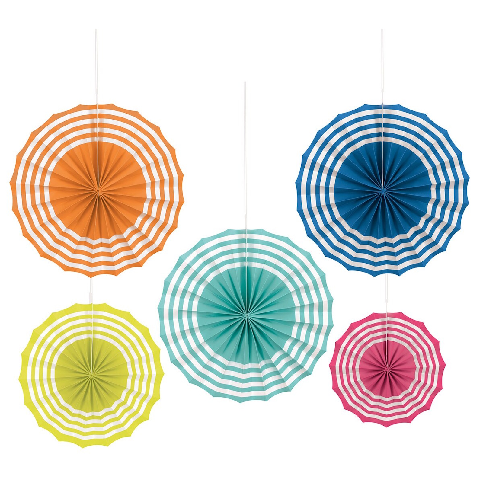 Summer Stripes Paper Fan Decorations (Pack of 5) 