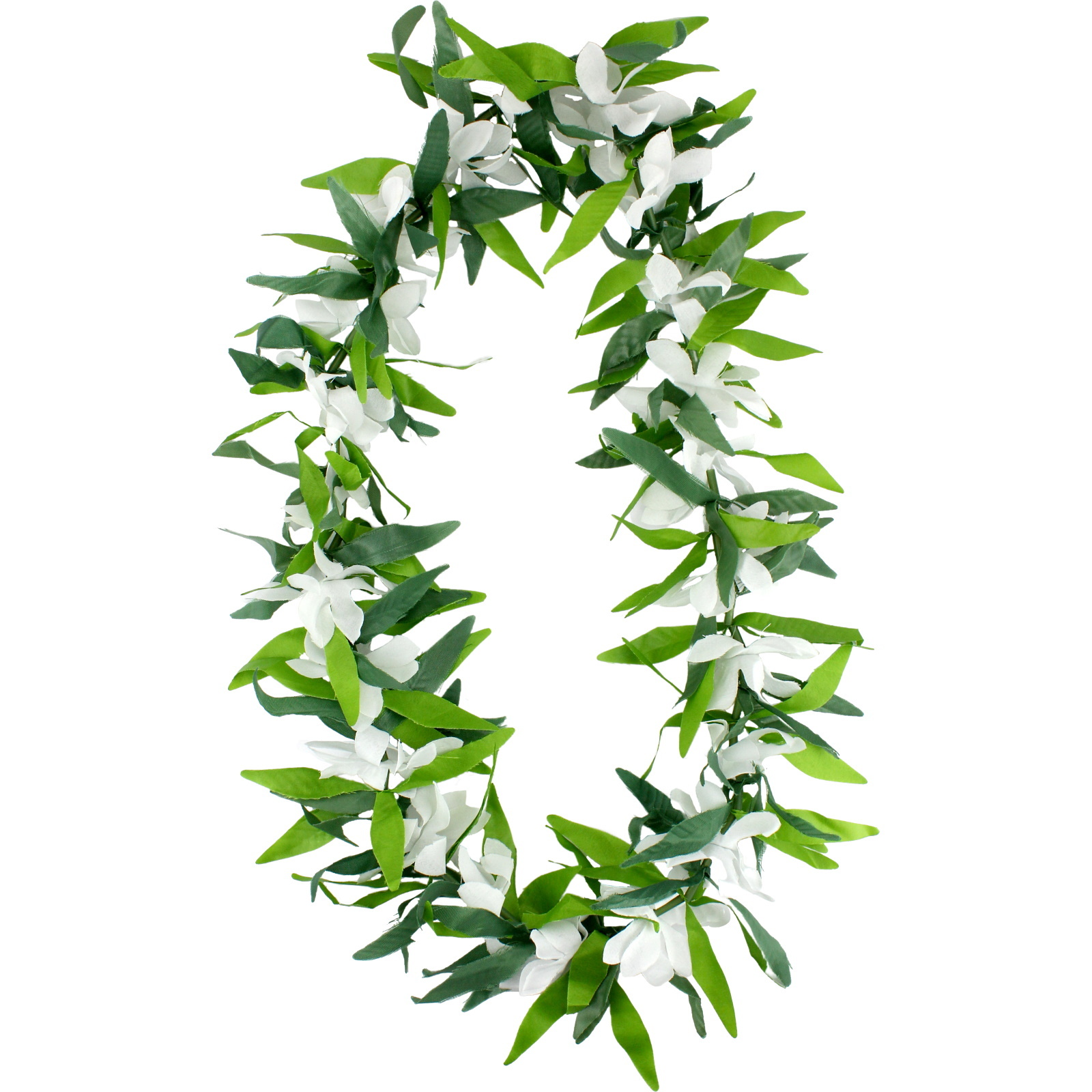 White Flower & Green Leaf Hawaiian Lei