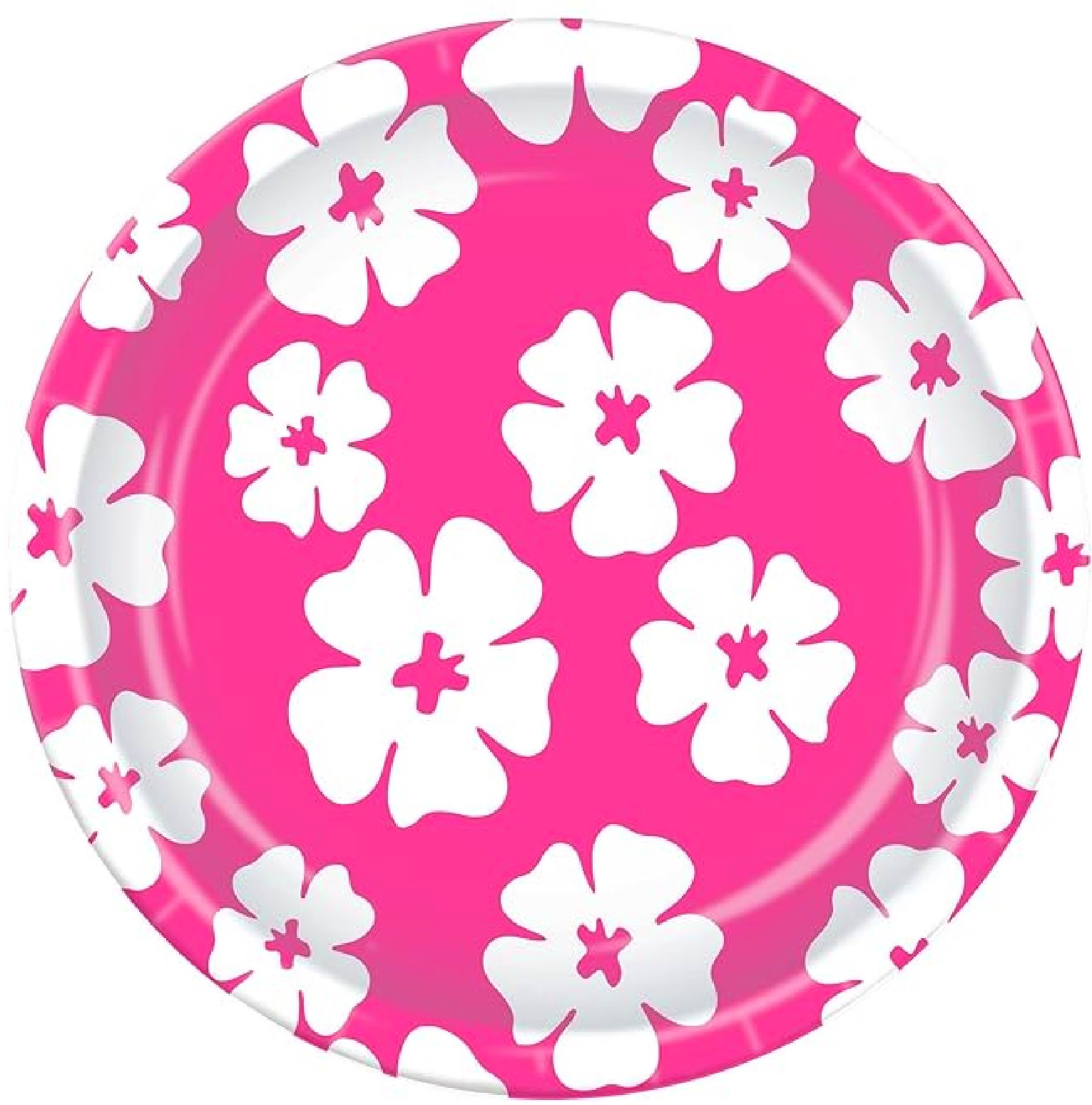 Pink and Green  Hawaiian Hibiscus Large Paper Plates (Pack of 8) 