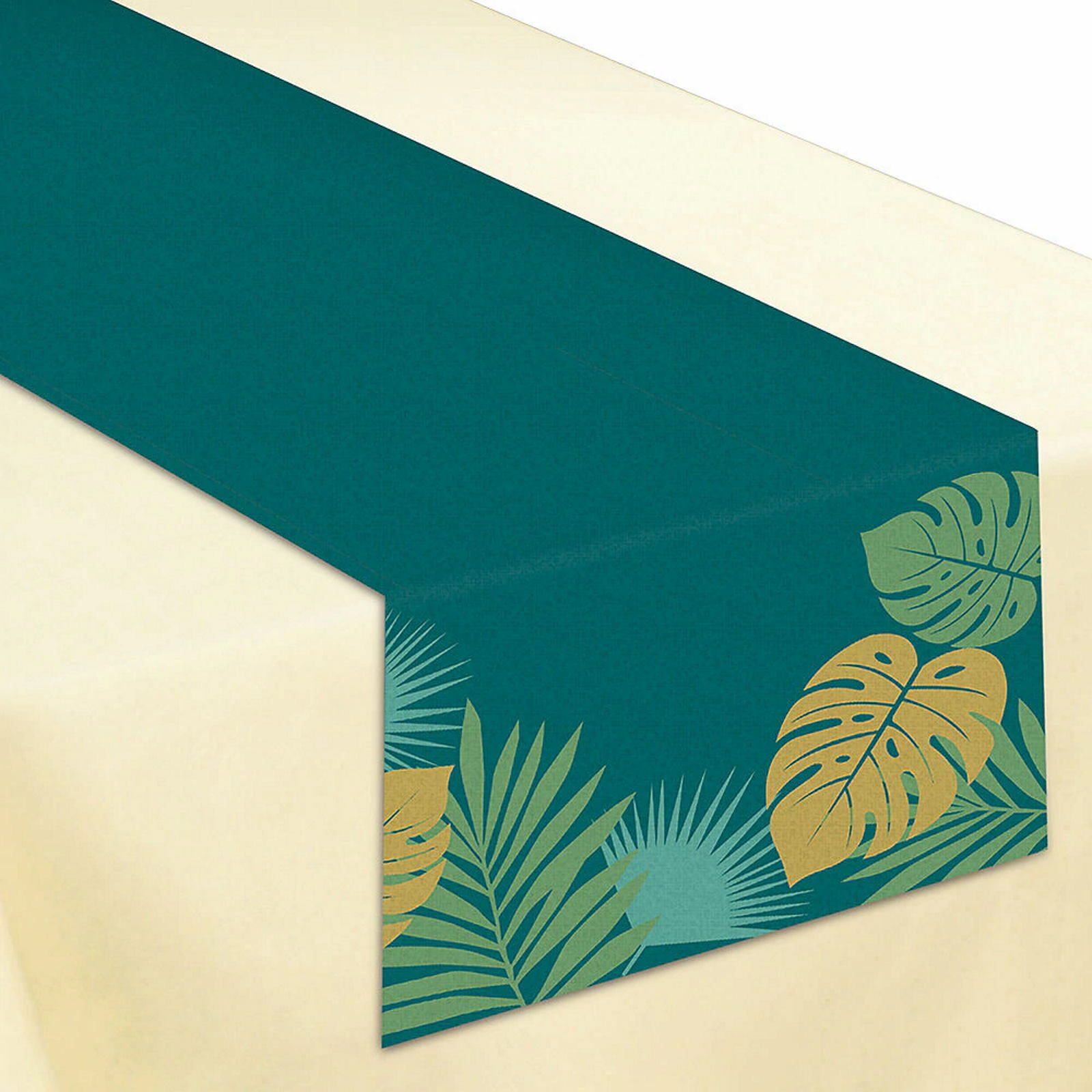 Key West Green & Gold Leaf Fabric Table Runner