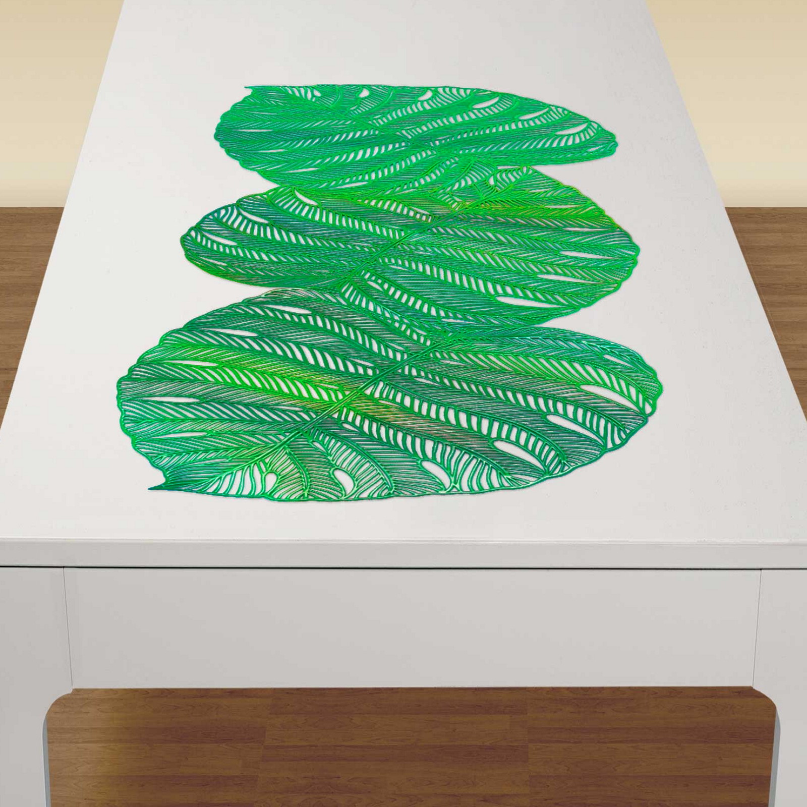 Metallic Green Palm Leaf Vinyl Table Runner