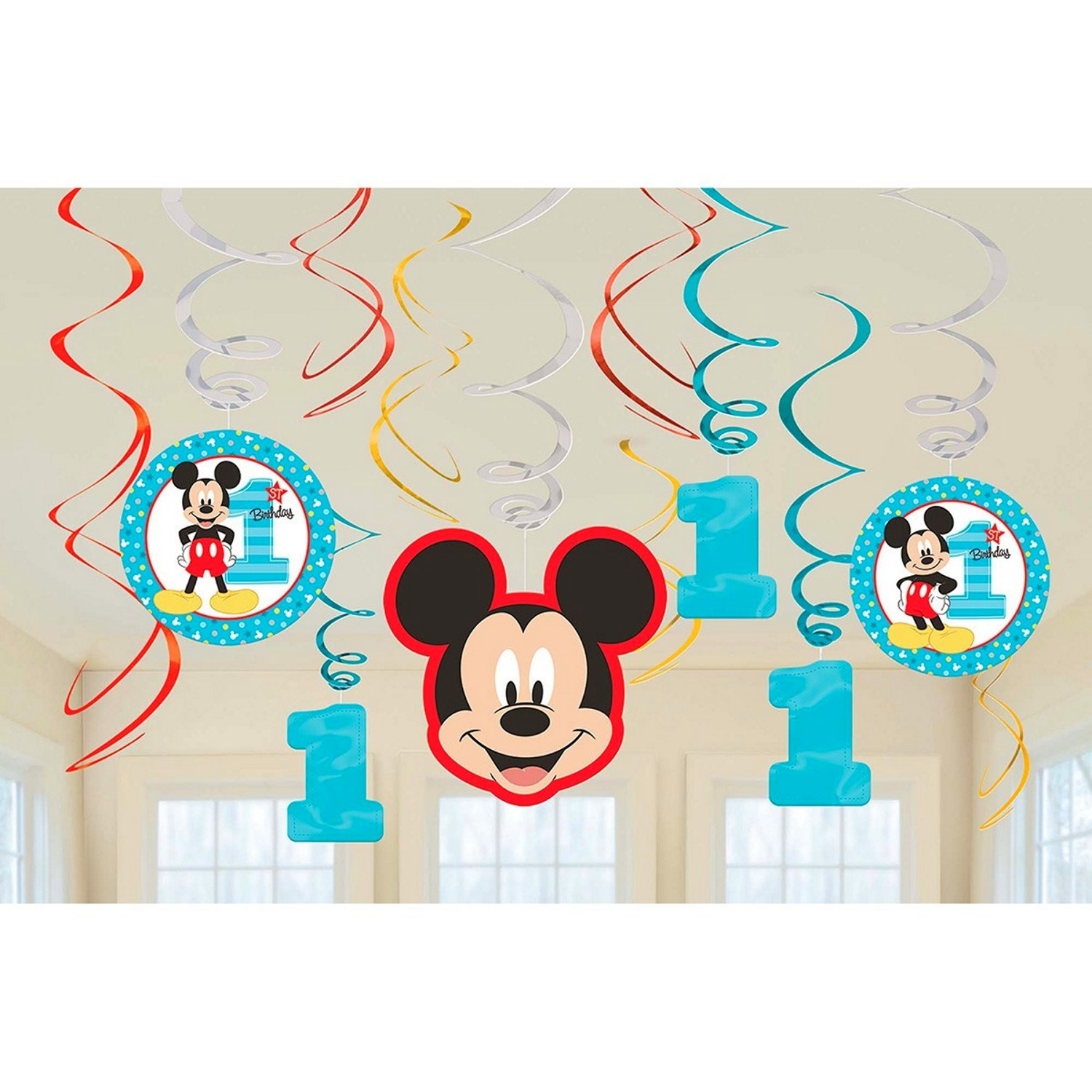 Mickey Mouse Fun To Be One Swirl Decorations (Pack of 12)