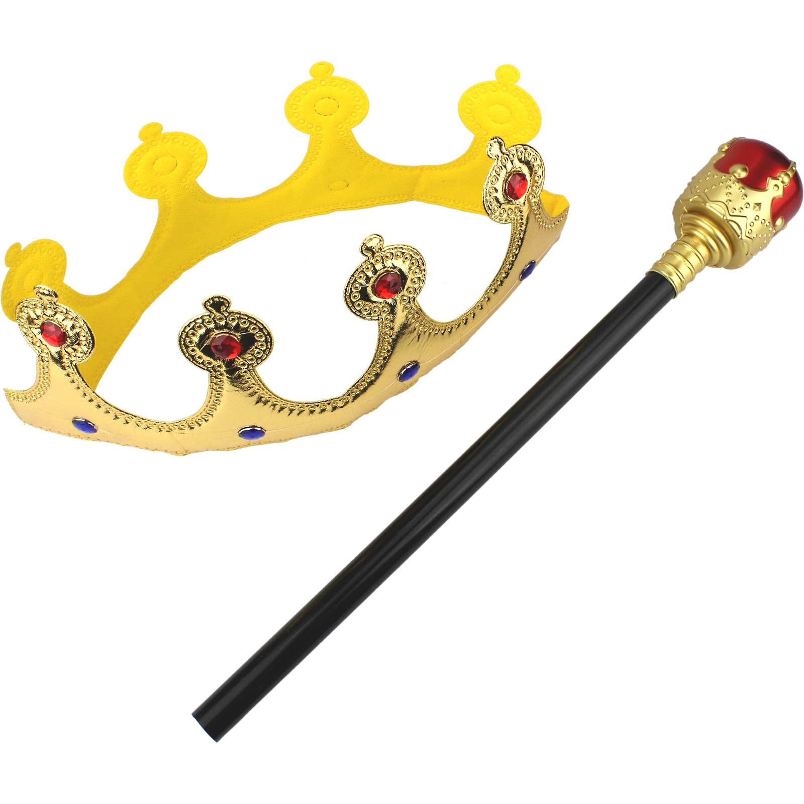 Gold Jewelled Fabric Crown with Plastic Sceptre Costume Set