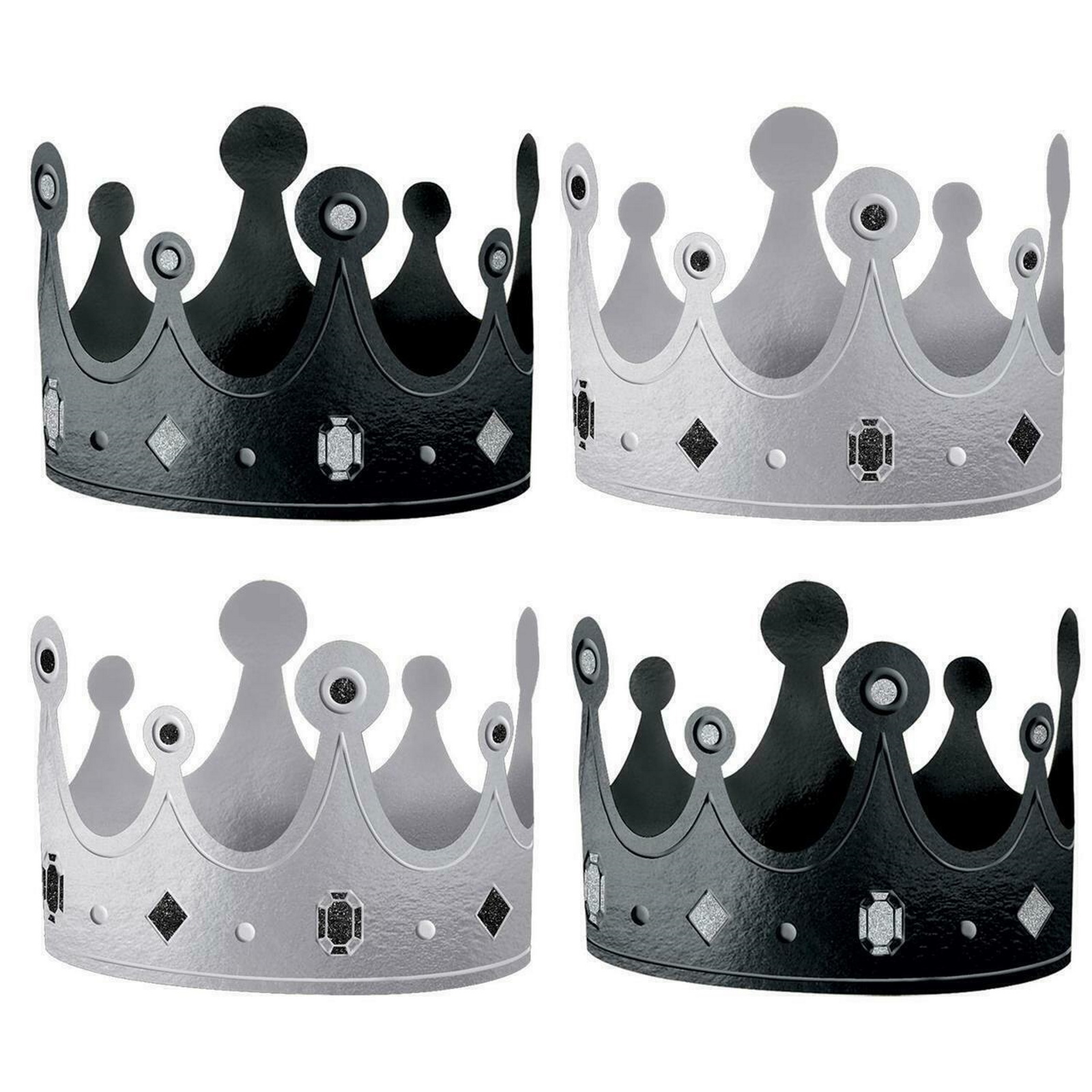 Black and Silver Paper Party Crowns (Pack of 12)