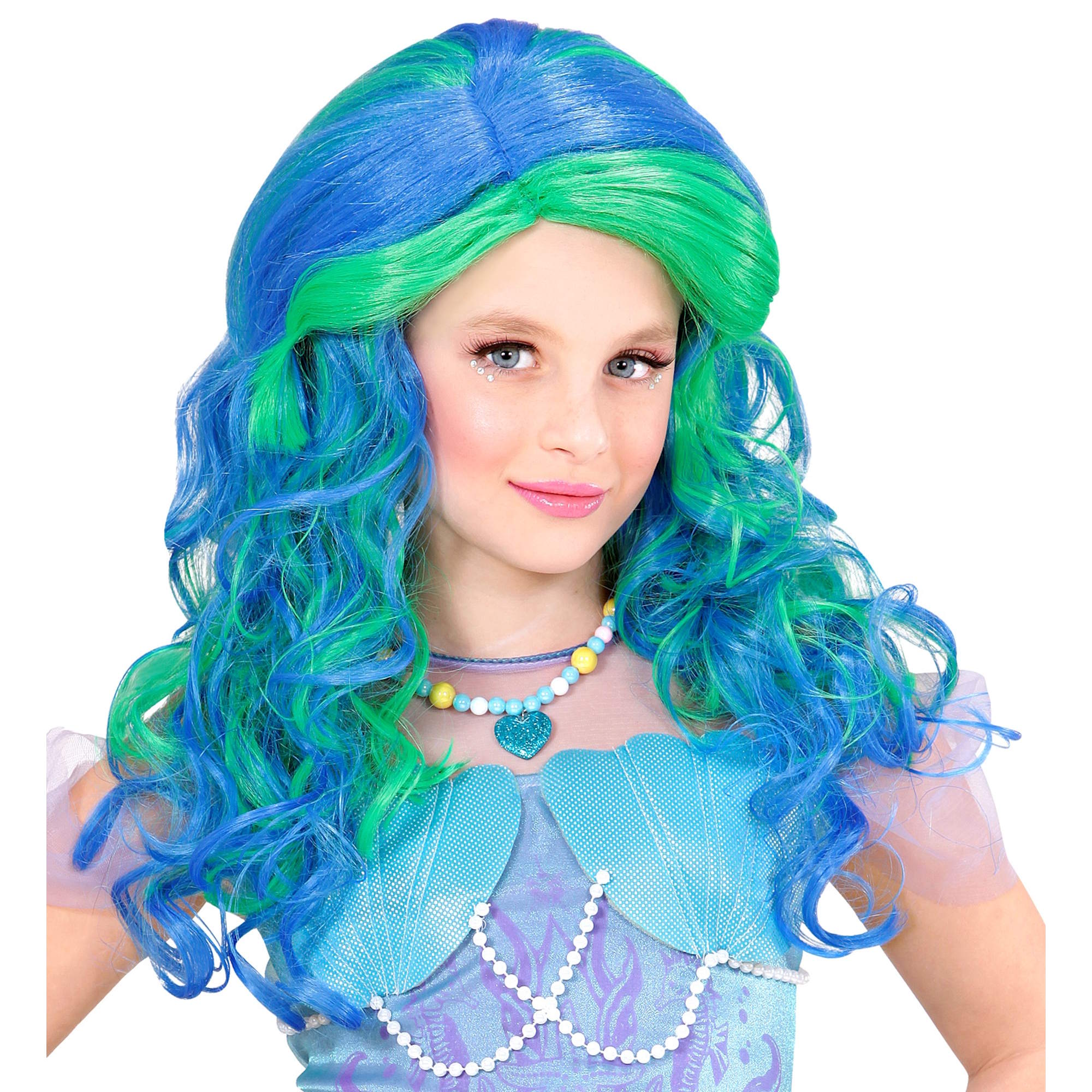 Kids Green and Blue Wavy Mermaid Wig 
