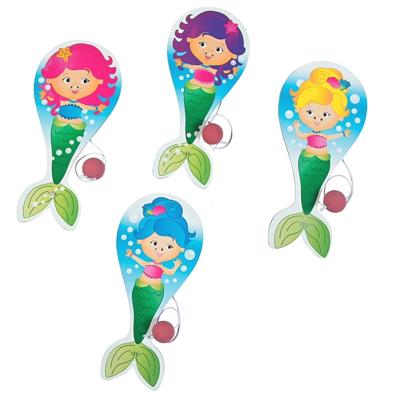 Mermaid Wooden Paddleball Toys (Pack of 12)