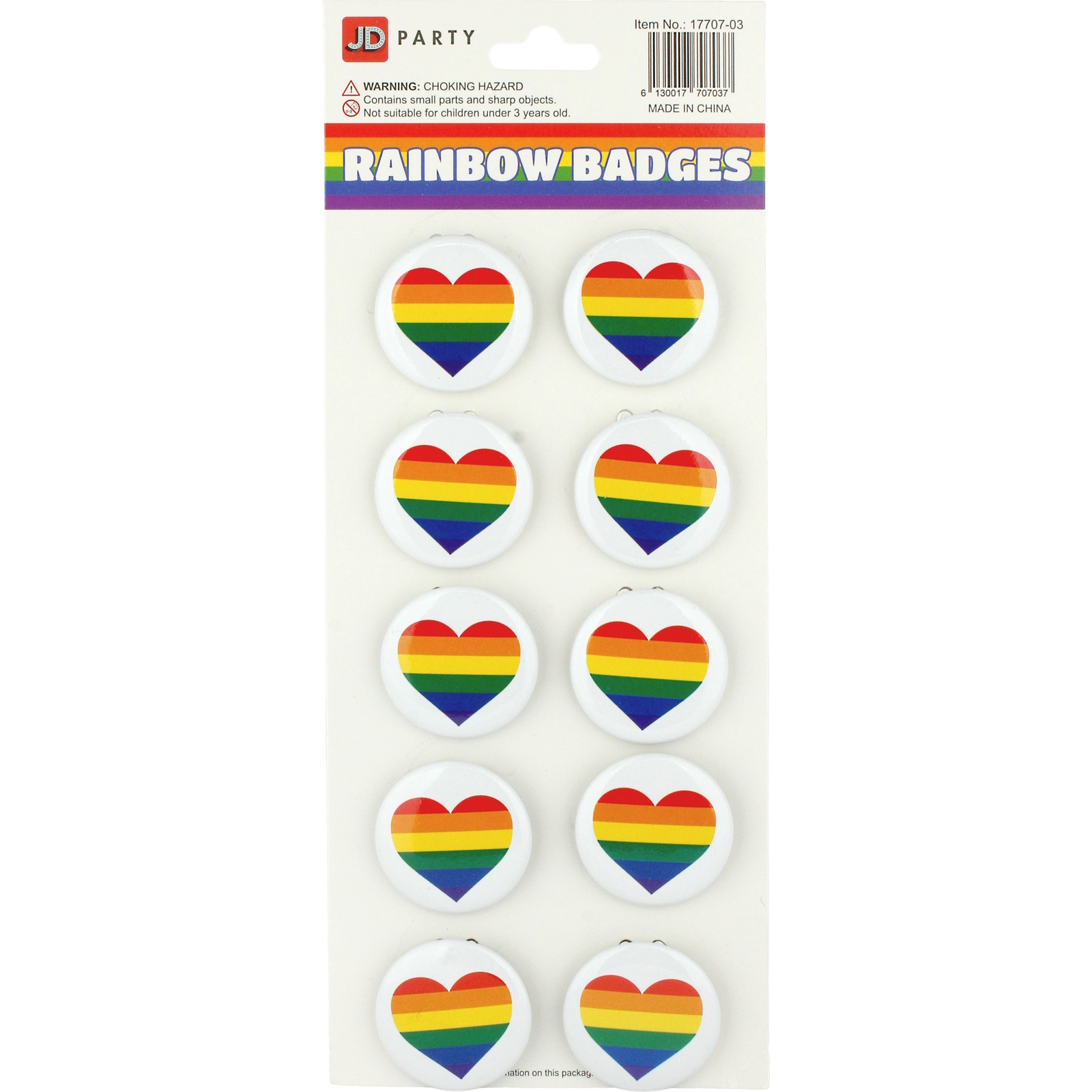 Rainbow Pride Heart Badges (Pack of 10)