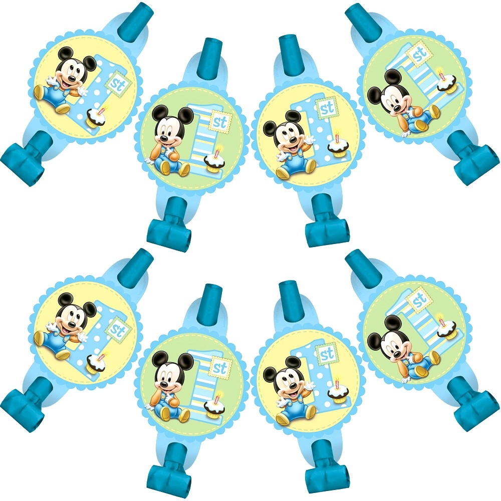Mickey Mouse 1st Birthday Party Blowers (Pack of 8)
