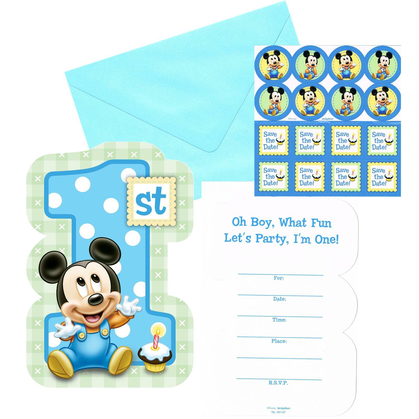 Mickey Mouse 1st Birthday Party Invitations (Pack of 8)
