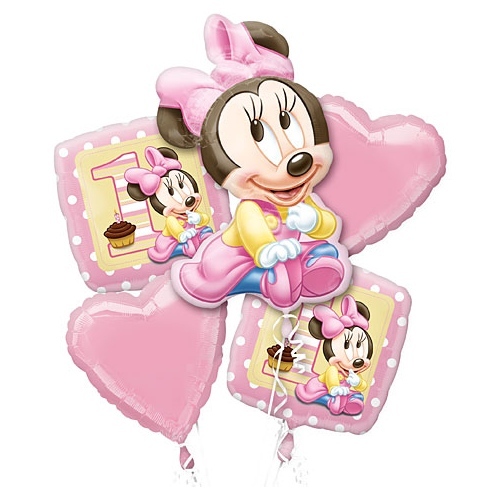 Minnie Mouse 1st Birthday Helium Balloon Bouquet