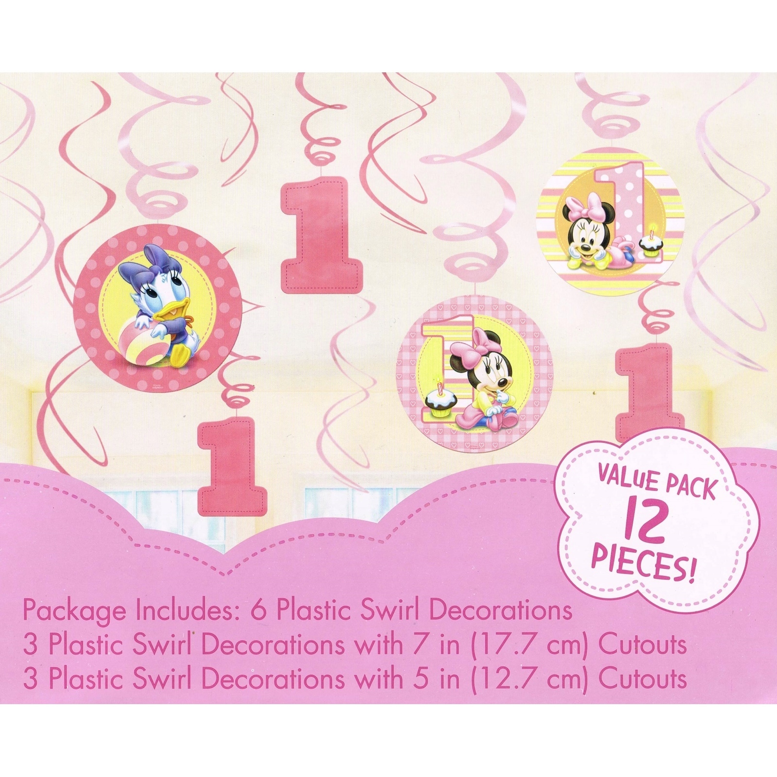 Minnie Mouse 1st Birthday Swirl Decorations (Pack of 12)