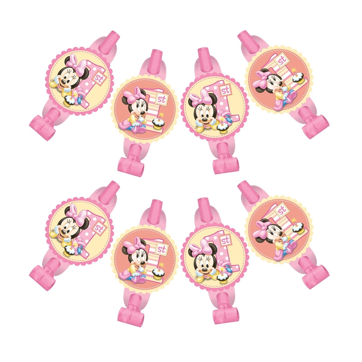 Minnie Mouse 1st Birthday Party Blowers (Pack of 8)
