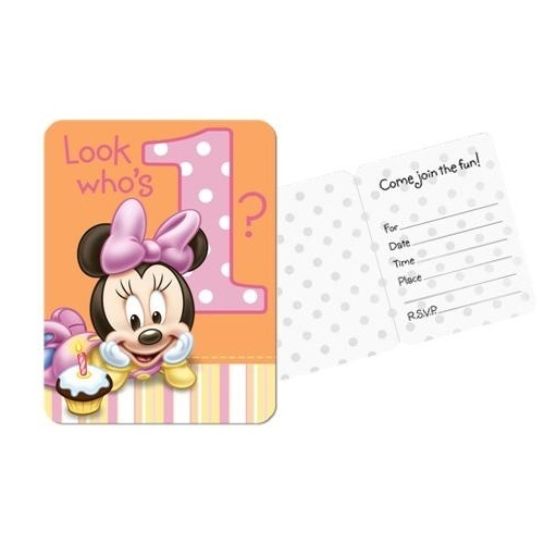 Minnie Mouse 1st Birthday Party Invitations (Pack of 8)