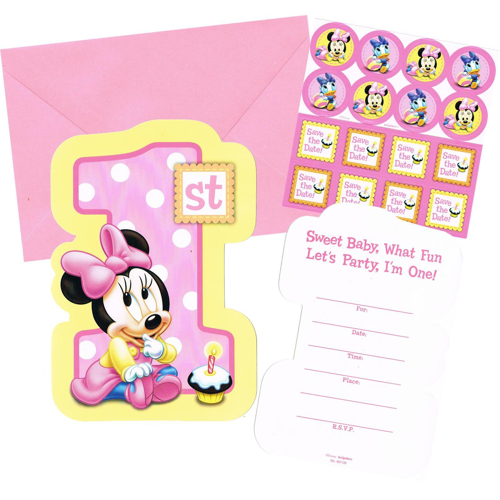 Minnie Mouse 1st Birthday Party Invitation Set (Pack of 8)