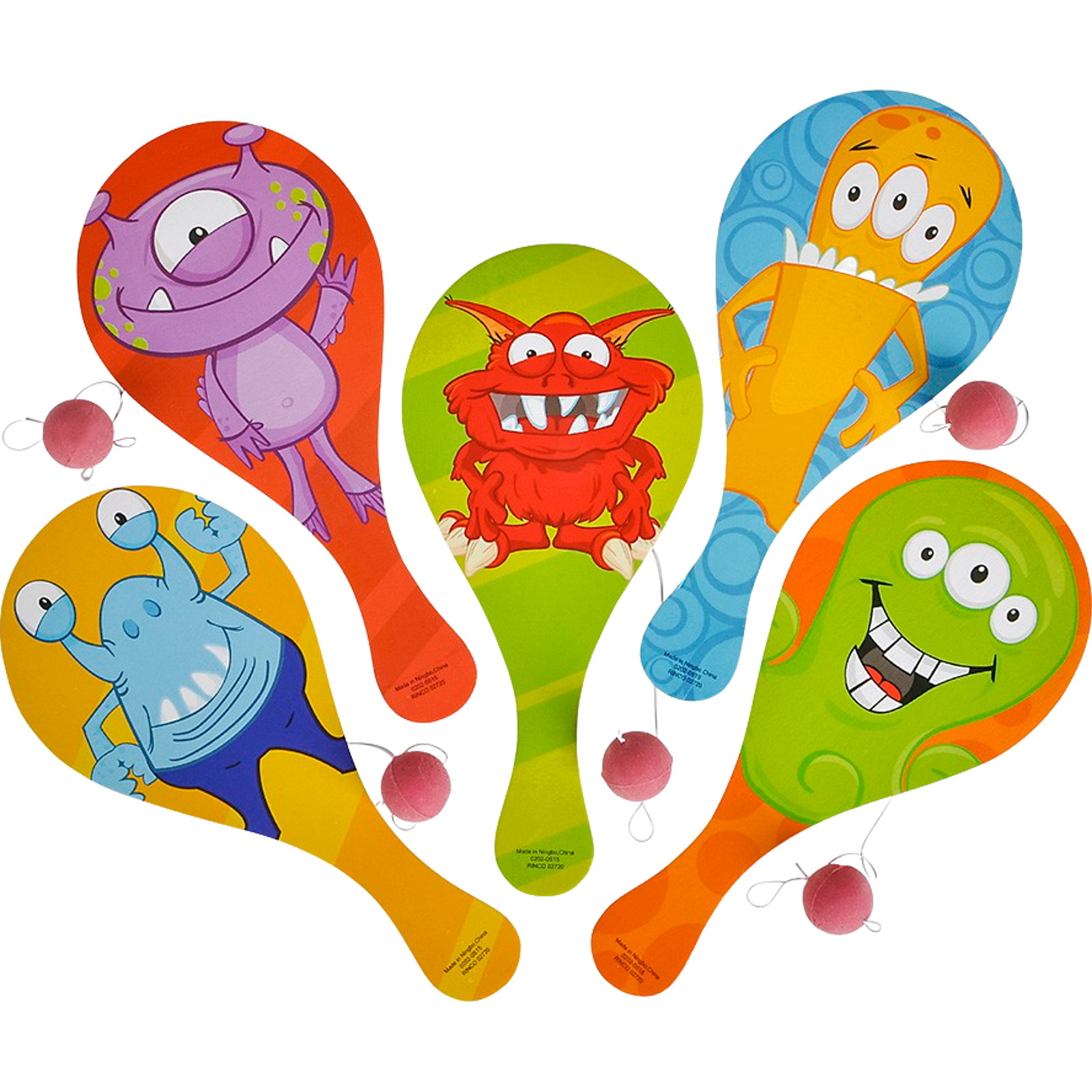 Monster Paddleball Toys (Pack of 12)