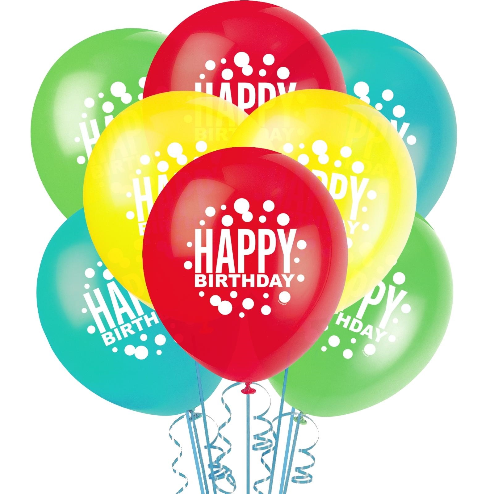Assorted Coloured Happy Birthday Balloons (Pack of 8) 