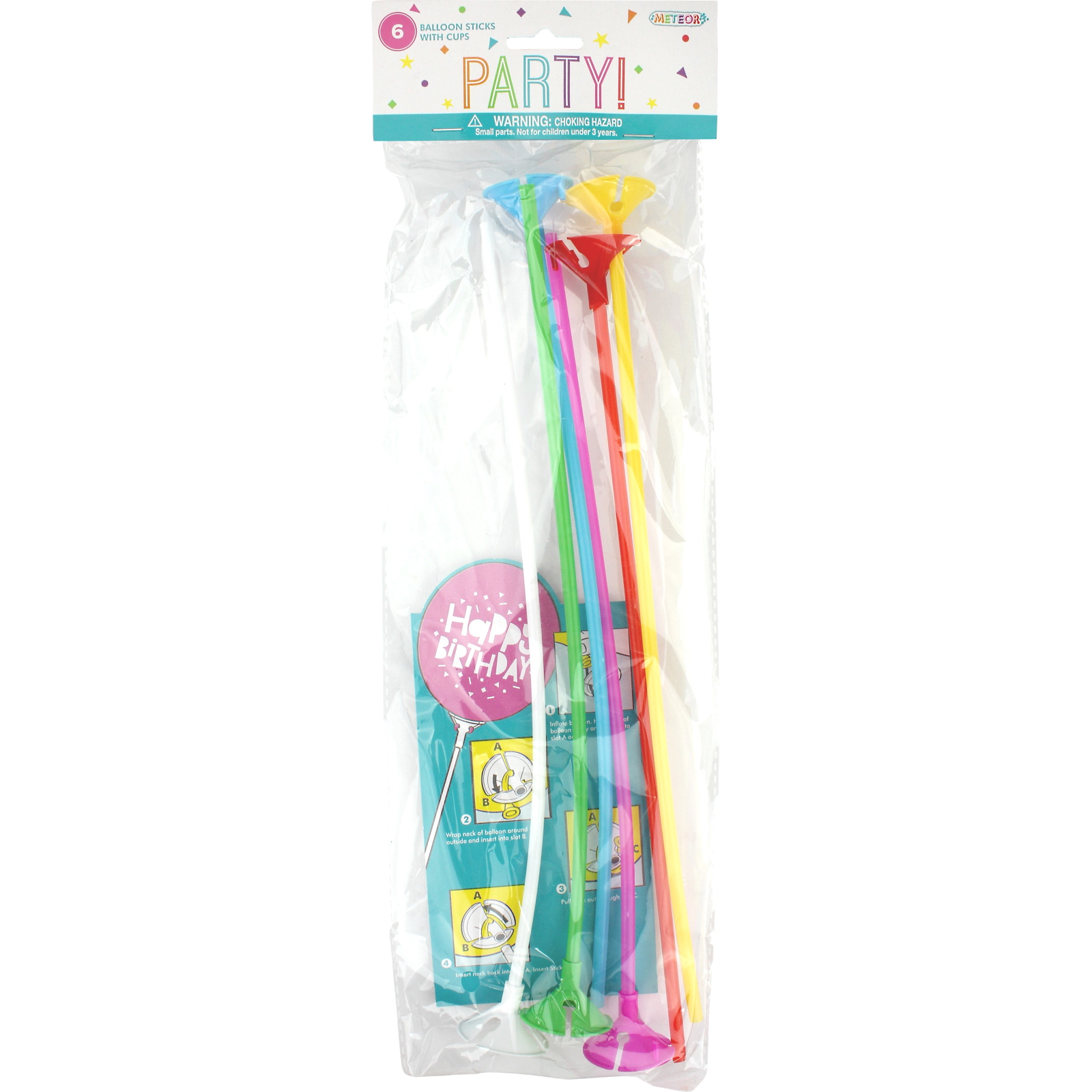 Coloured Balloon Sticks & Cups (Pack of 6)