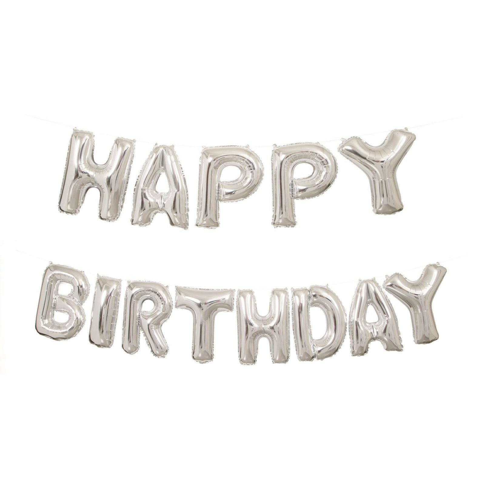 Silver Happy Birthday Foil Letter Balloon Banner