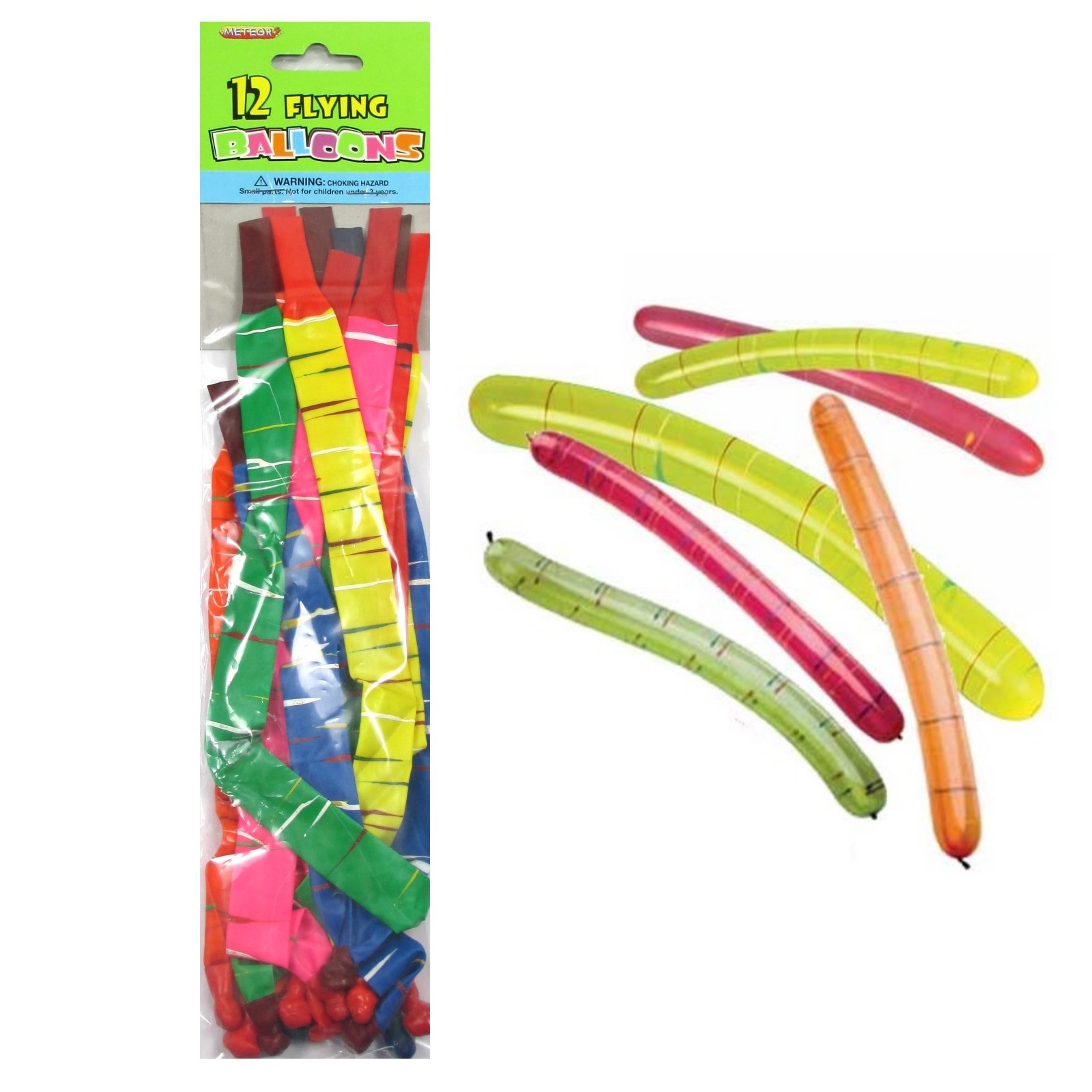 Flying Rocket Balloons Assorted Colours (Pack of 12)