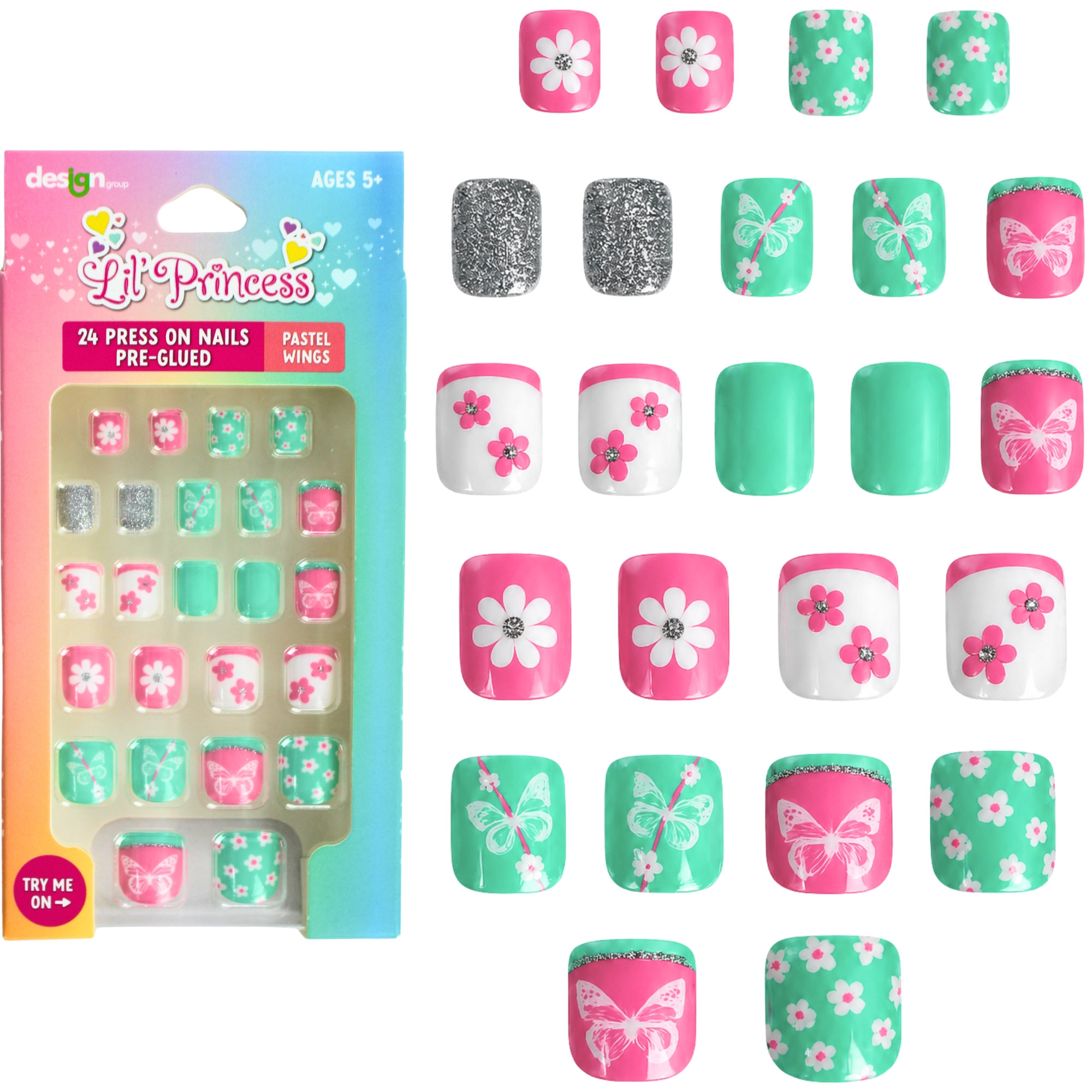 Lil' Princess Butterfly and Flower Press On Nails (24 Pieces)