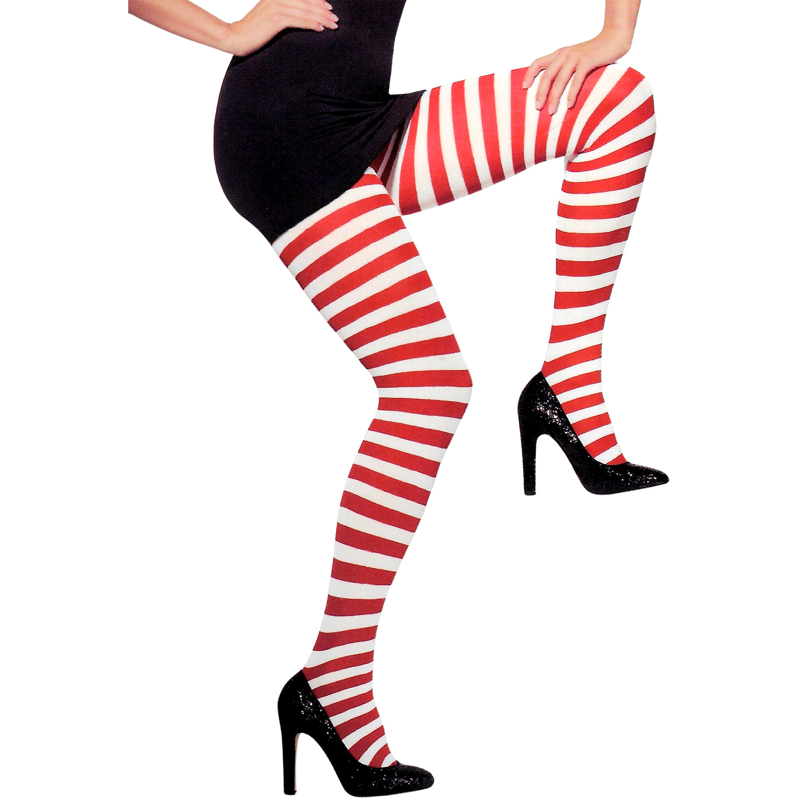 Opaque Red & White Striped Tights 