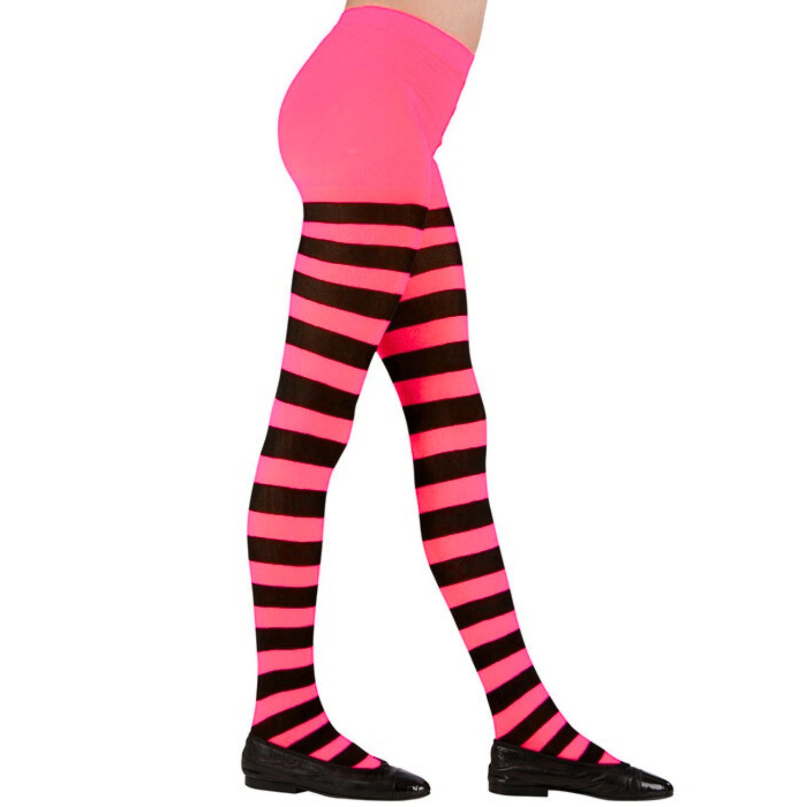 Kids Striped Neon Pink and Black Stocking 7-10 Years 
