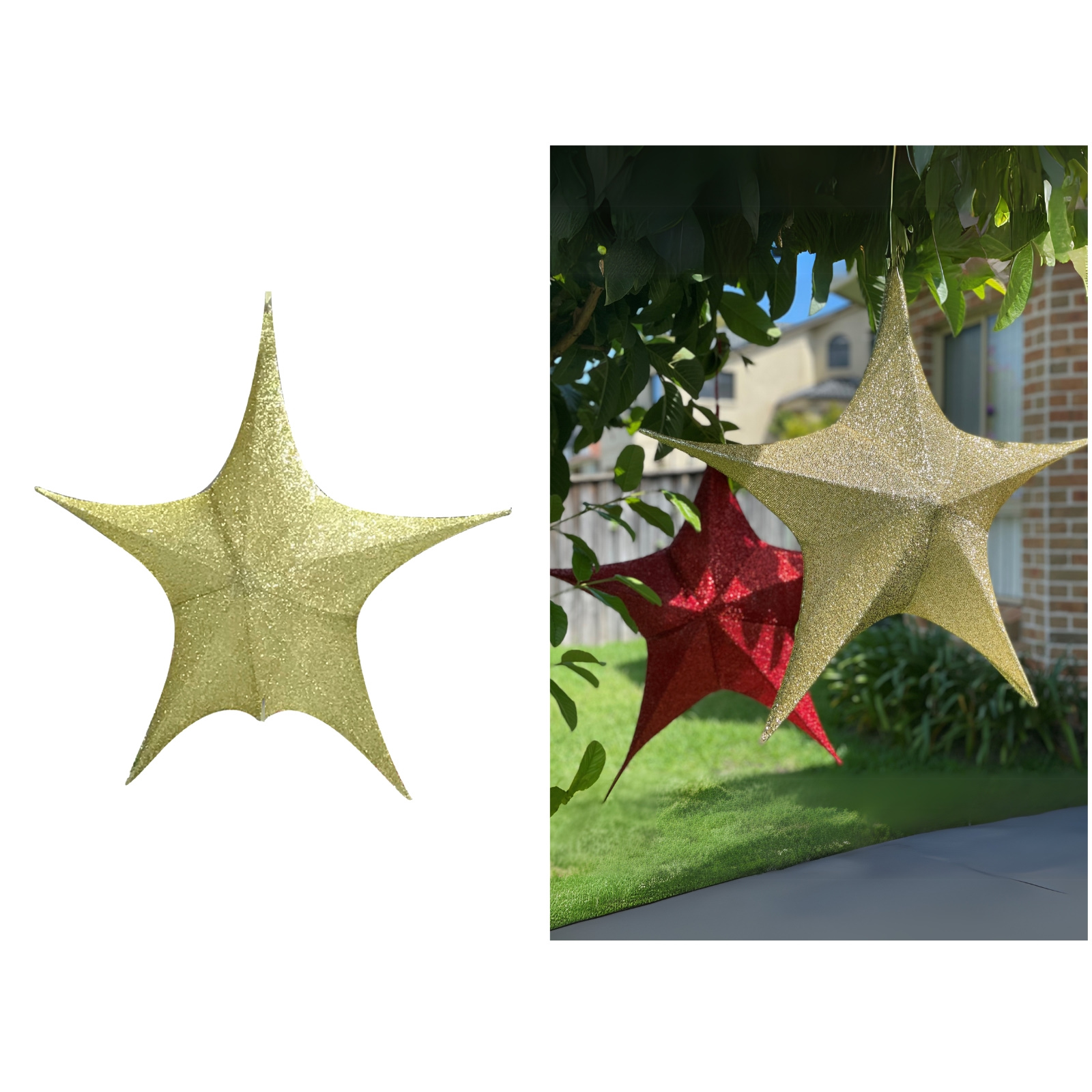 Gold Pop Up Tinsel Star Decoration 65cm