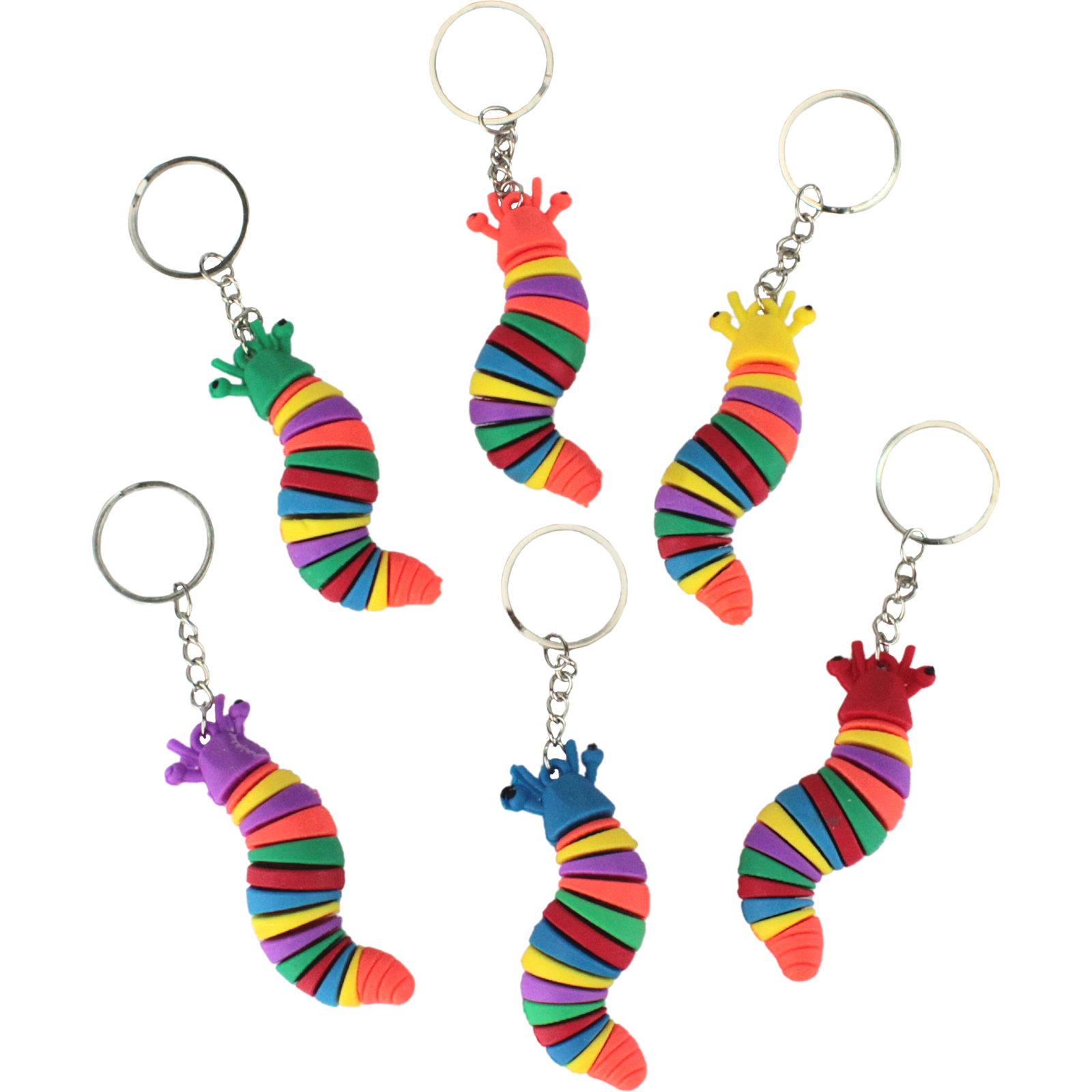 Rainbow Worm Fidget Keyrings (Pack of 12)