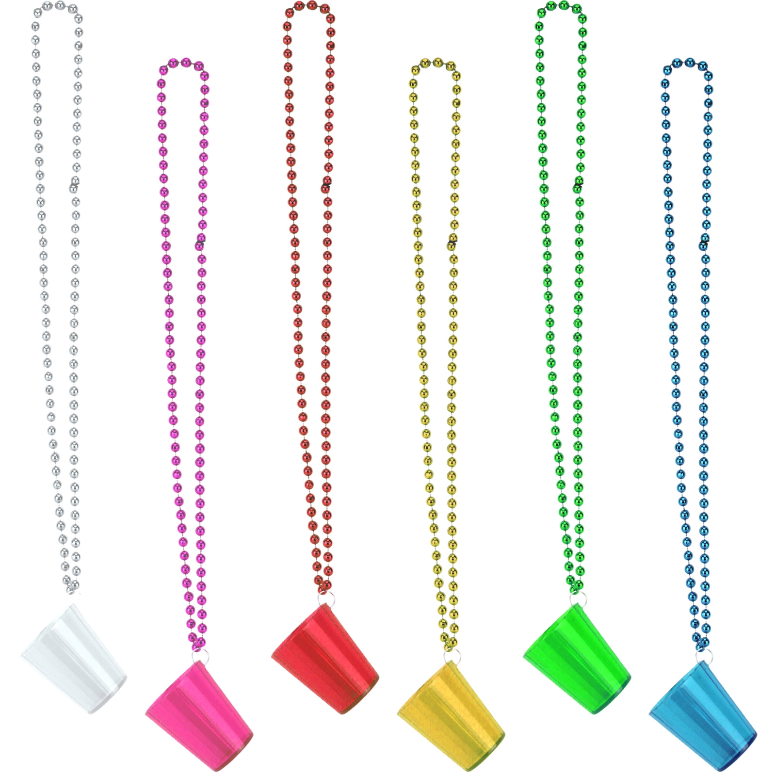 Pack 6 Plastic Shot Glasses with Metallic Necklaces
