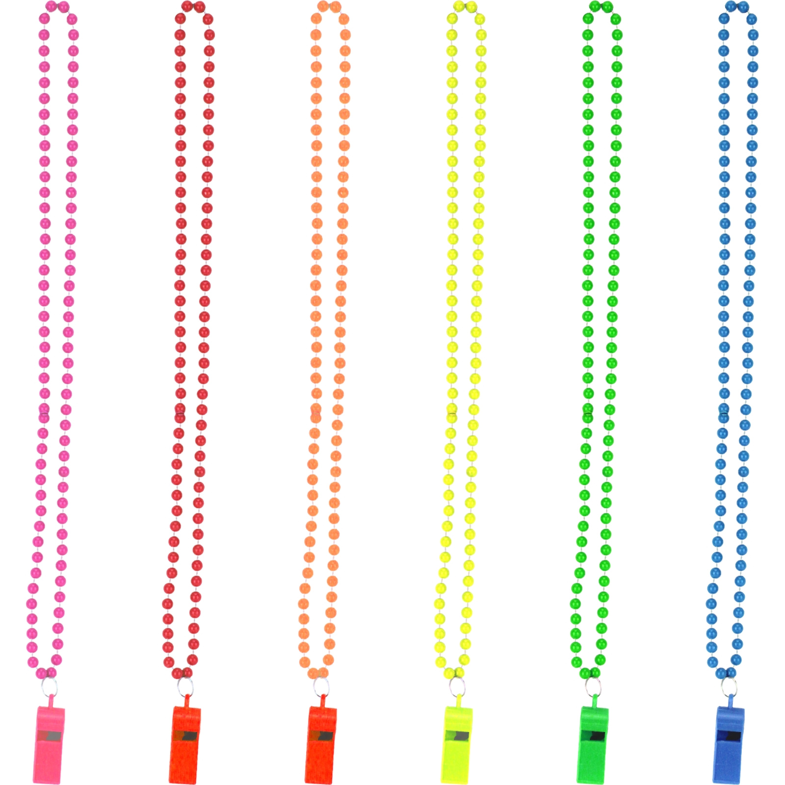 6Pcs Bright Coloured Necklace Whistles