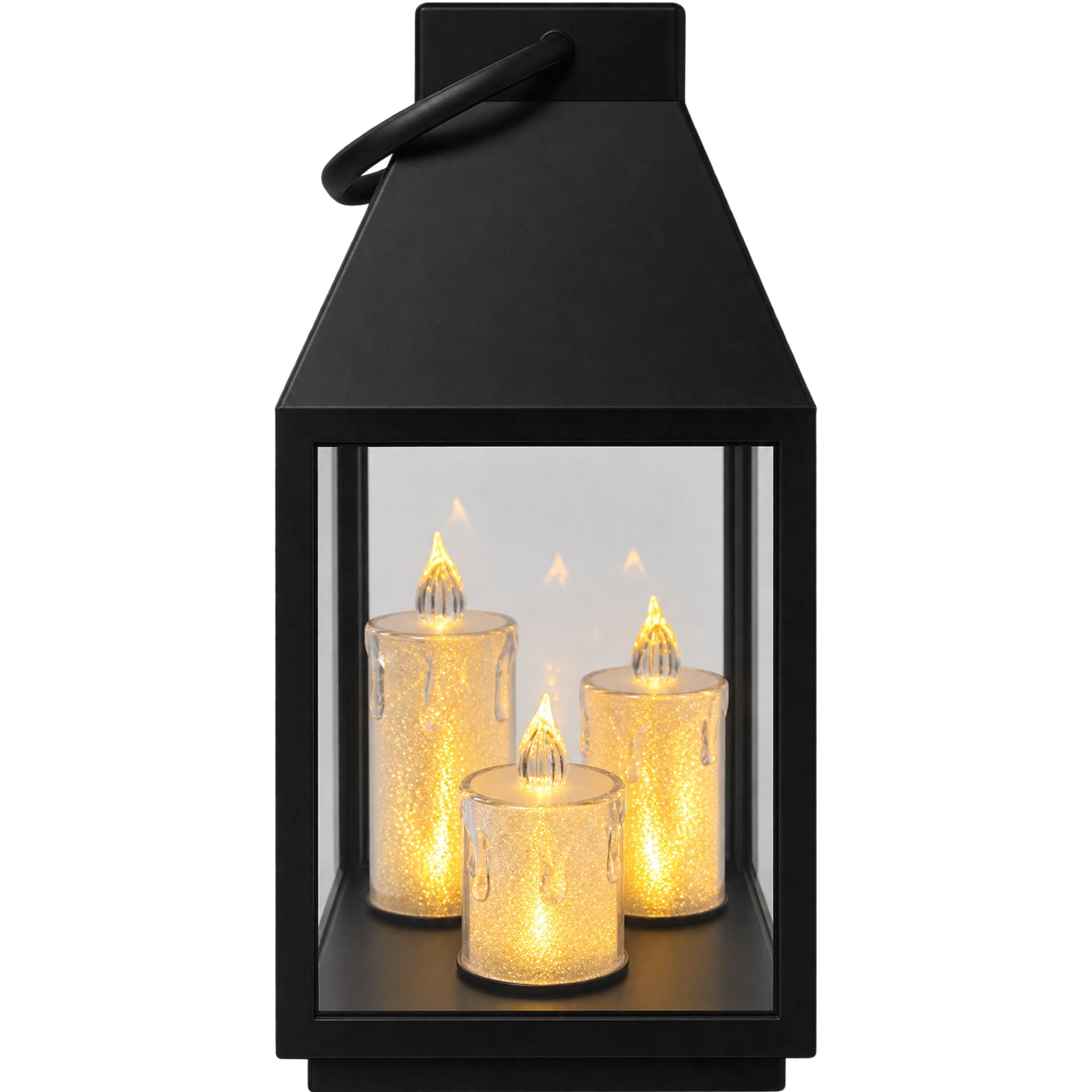 Black LED Triple Candle Lantern Warm White 43.5cm