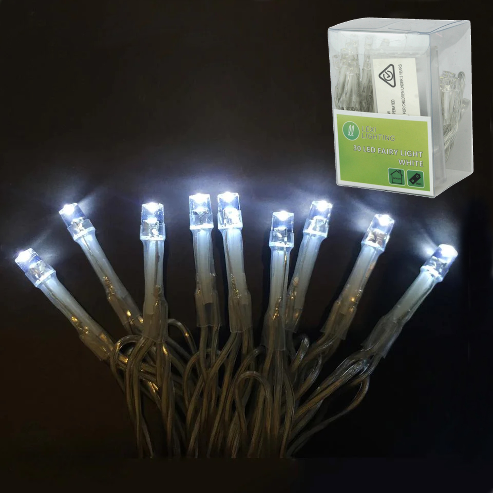 30 Cool White Battery Operated LED Fairy Lights 2.9m