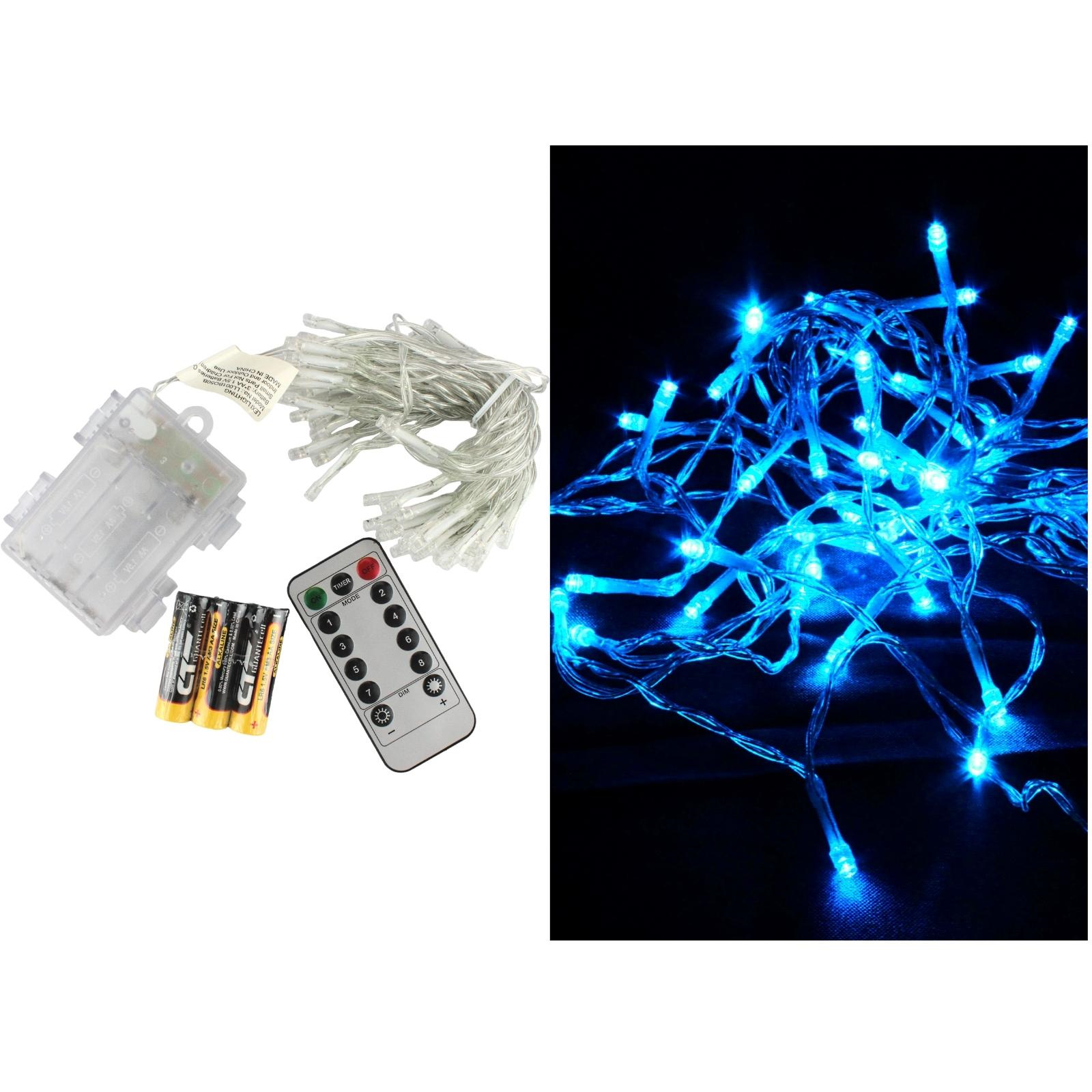 50 Blue Battery Operated LED Fairy Lights with Remote Control 4.9m