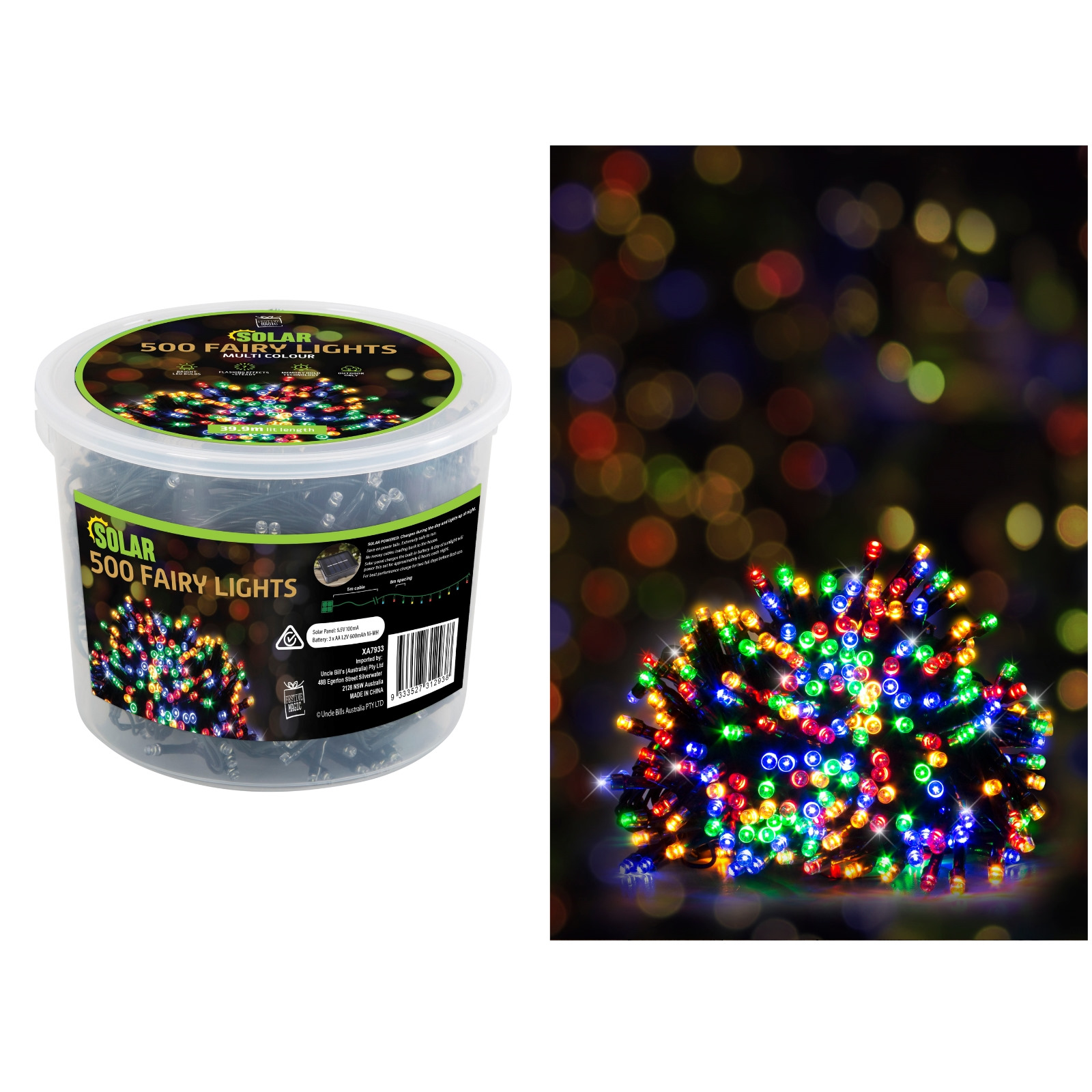 500 Multicoloured LED Solar Fairy Lights 39.9m 
