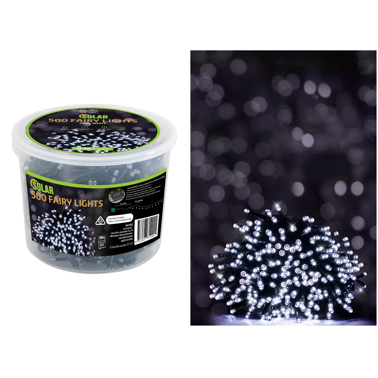 500 Cool White LED Solar Fairy Lights 39.9m 