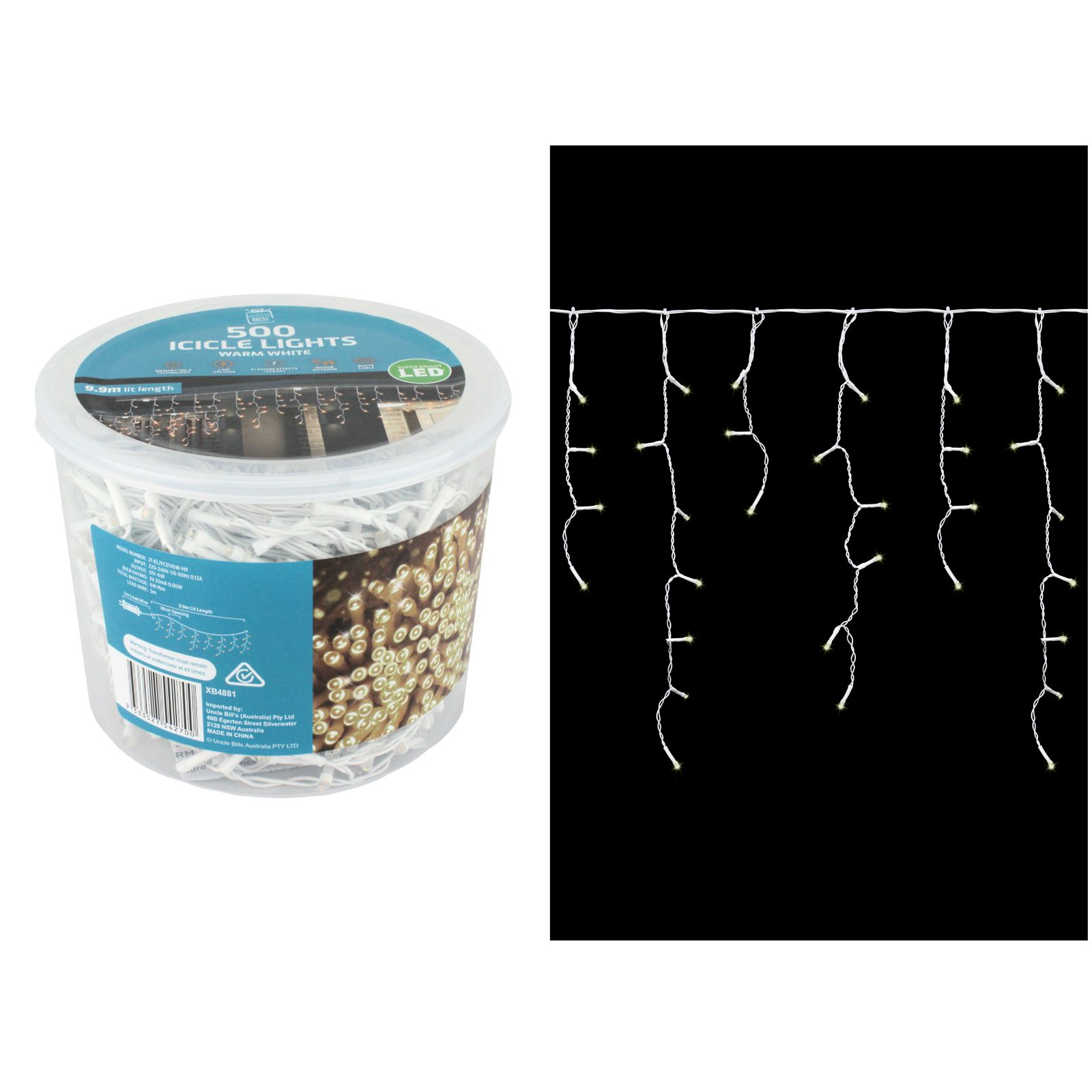 500 Warm White LED Icicle Lights 9.9m 