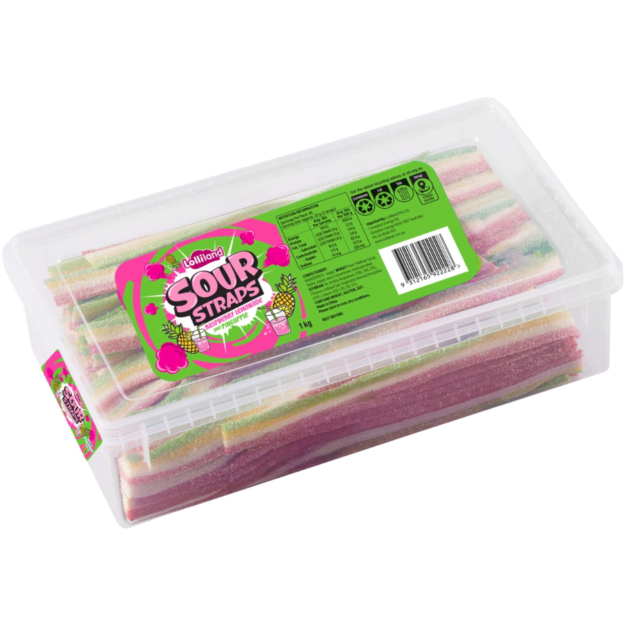 Lolliland Raspberry Lemonade & Pineapple Sour Straps (1kg) 