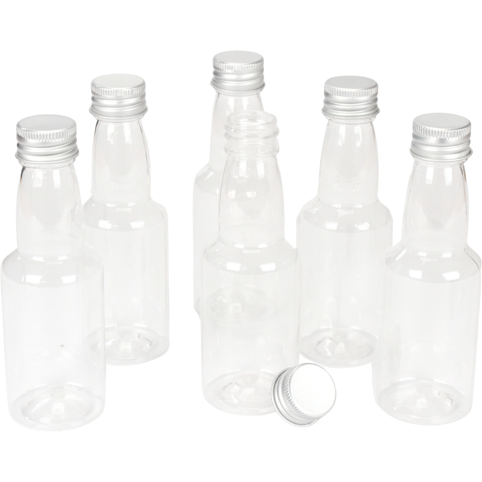 Clear Plastic Screw Top Bottles With Silver Lids 70ml (Pack of 6) 