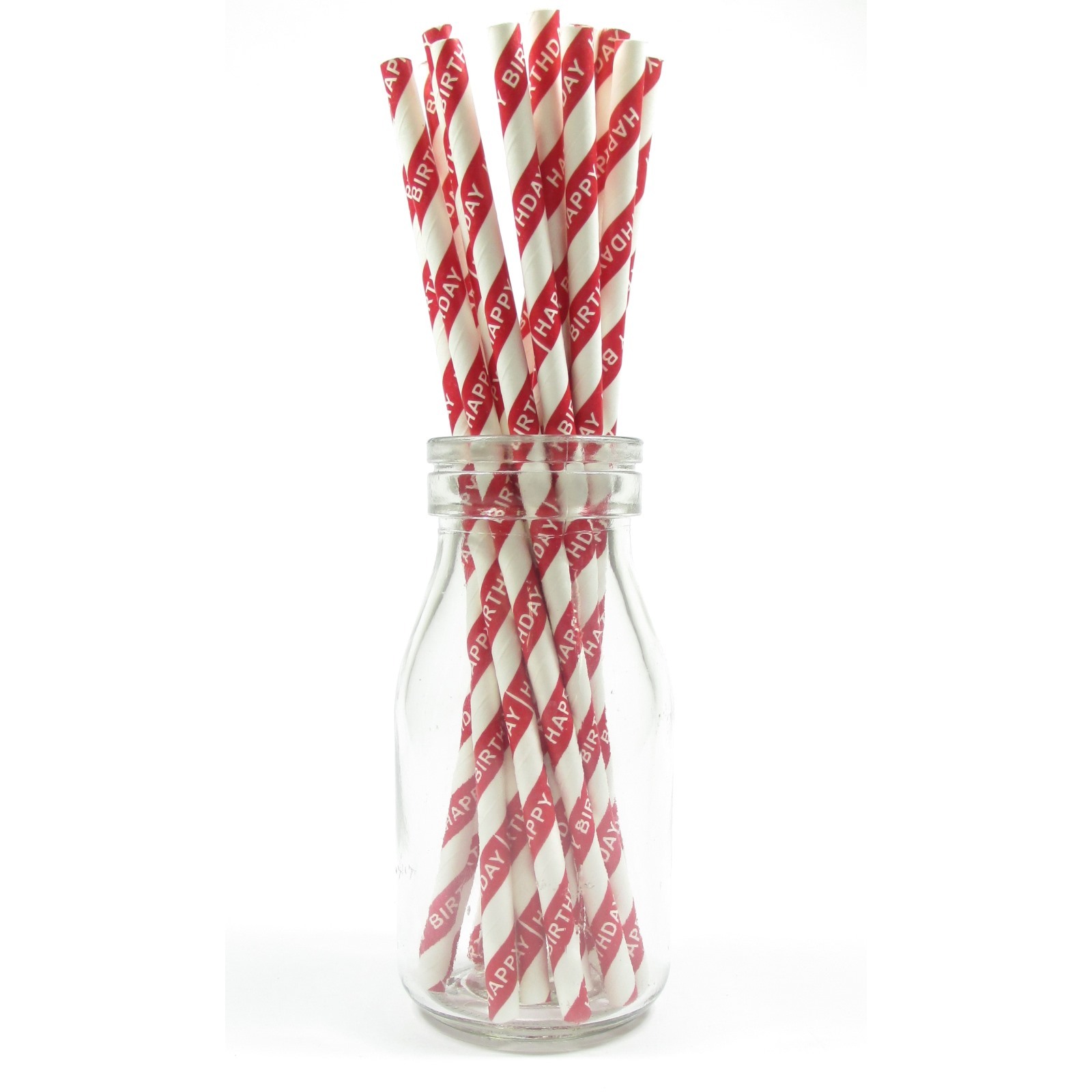 Happy Birthday Red Striped Paper Straws (Pack of 25)