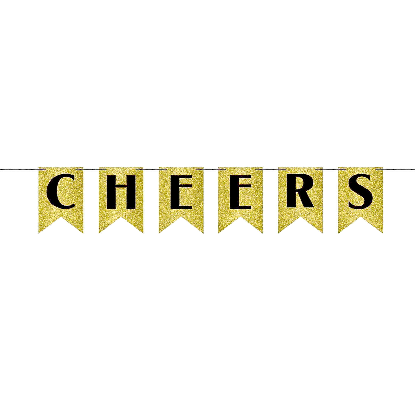 Cheers Black & Gold Glitter Pennant Banner