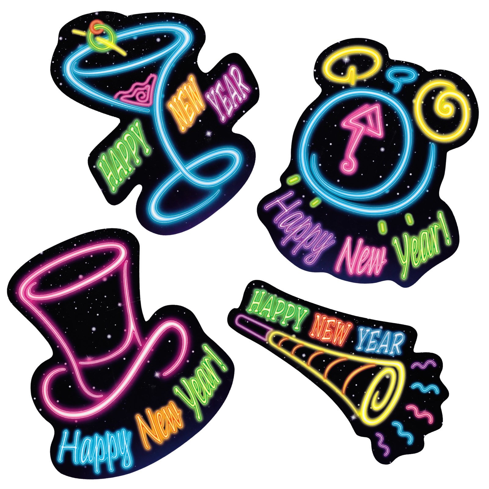 Happy New Year Neon Cutout Wall Decorations (Pack of 4)