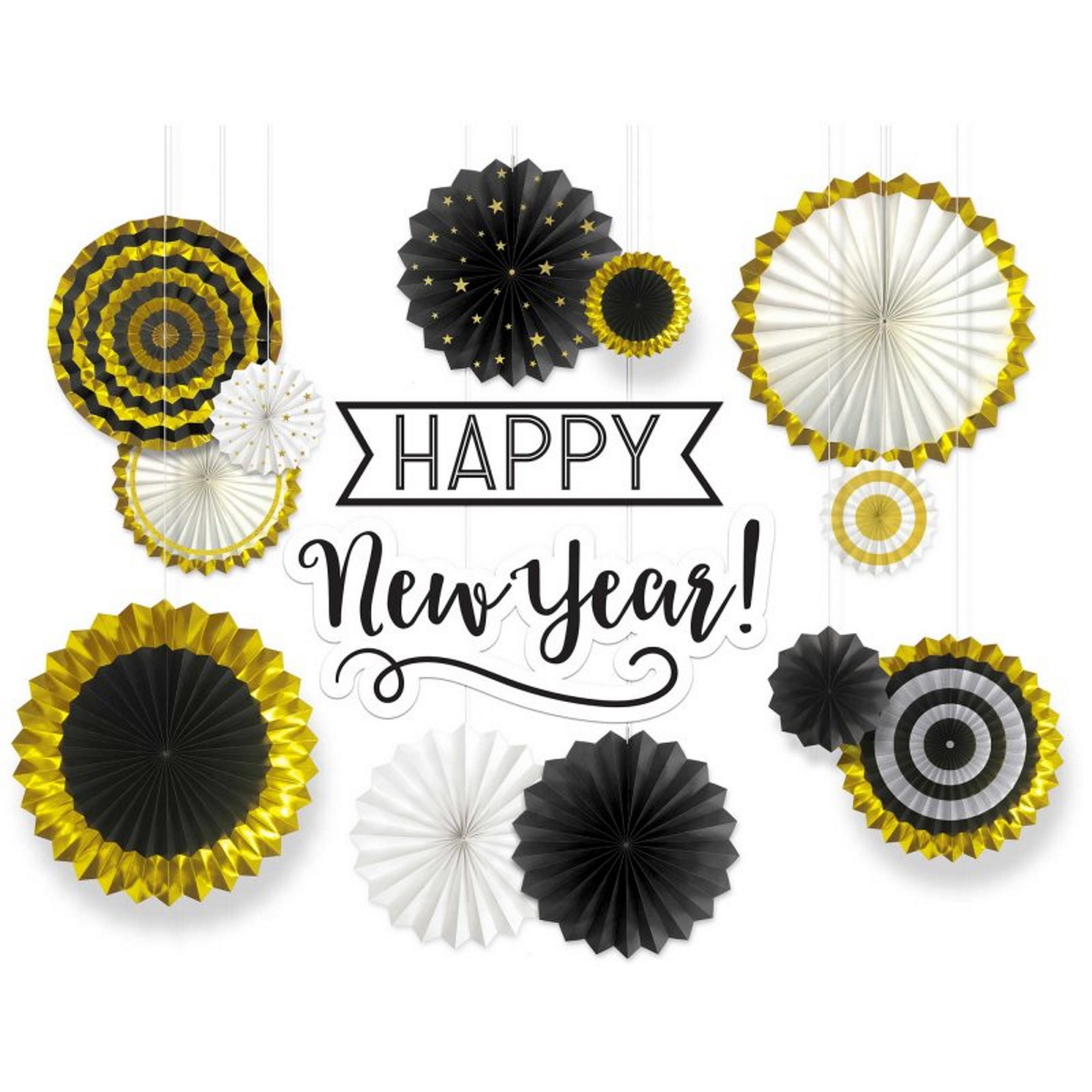 Happy New Year Paper Fan Decorating Kit (14 Pieces)
