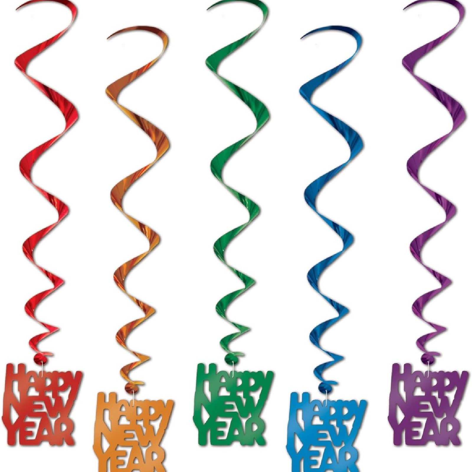 Coloured Happy New Year Swirl Decorations (Pack of 5) 