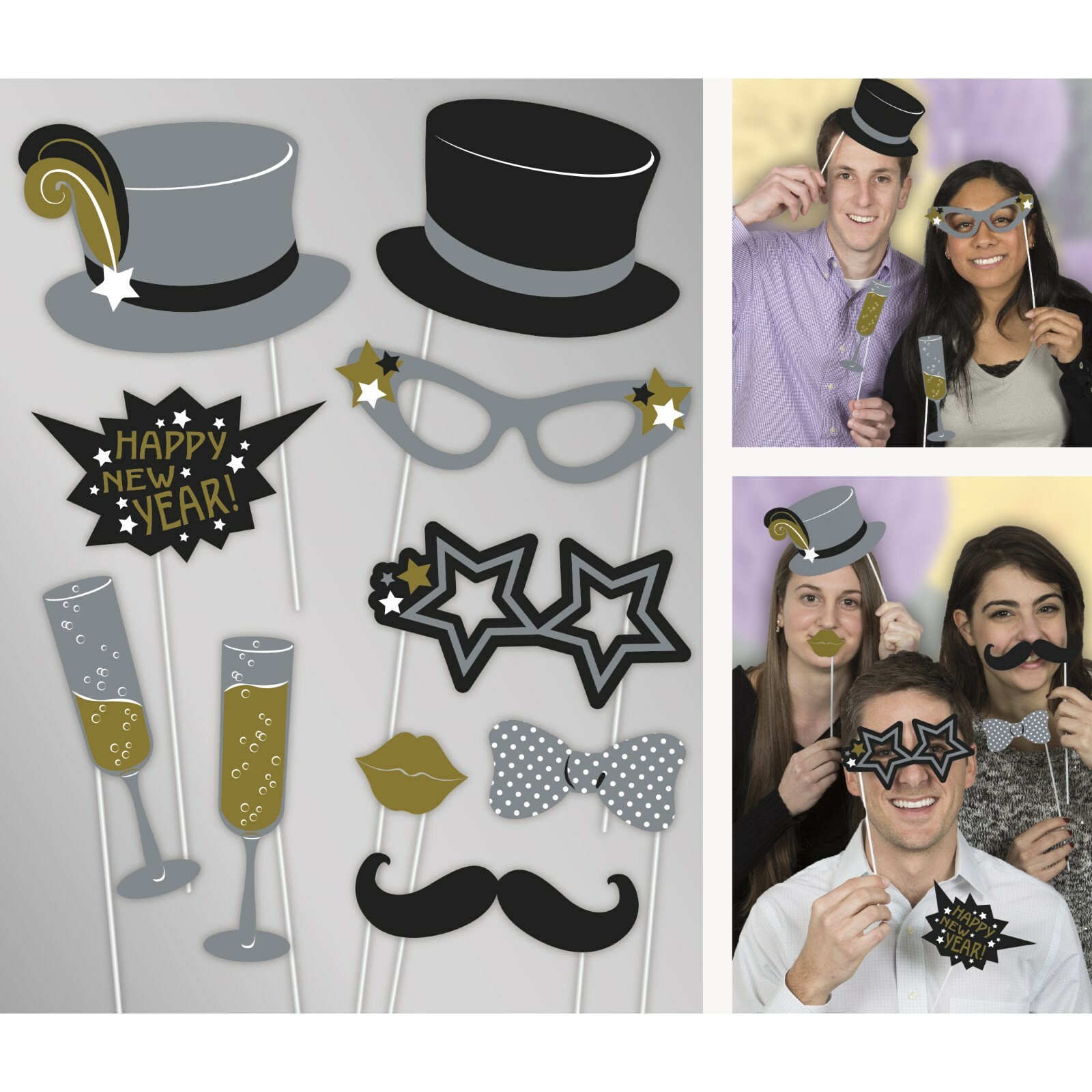 New Year Photo Booth Prop Set (Pack of 10)