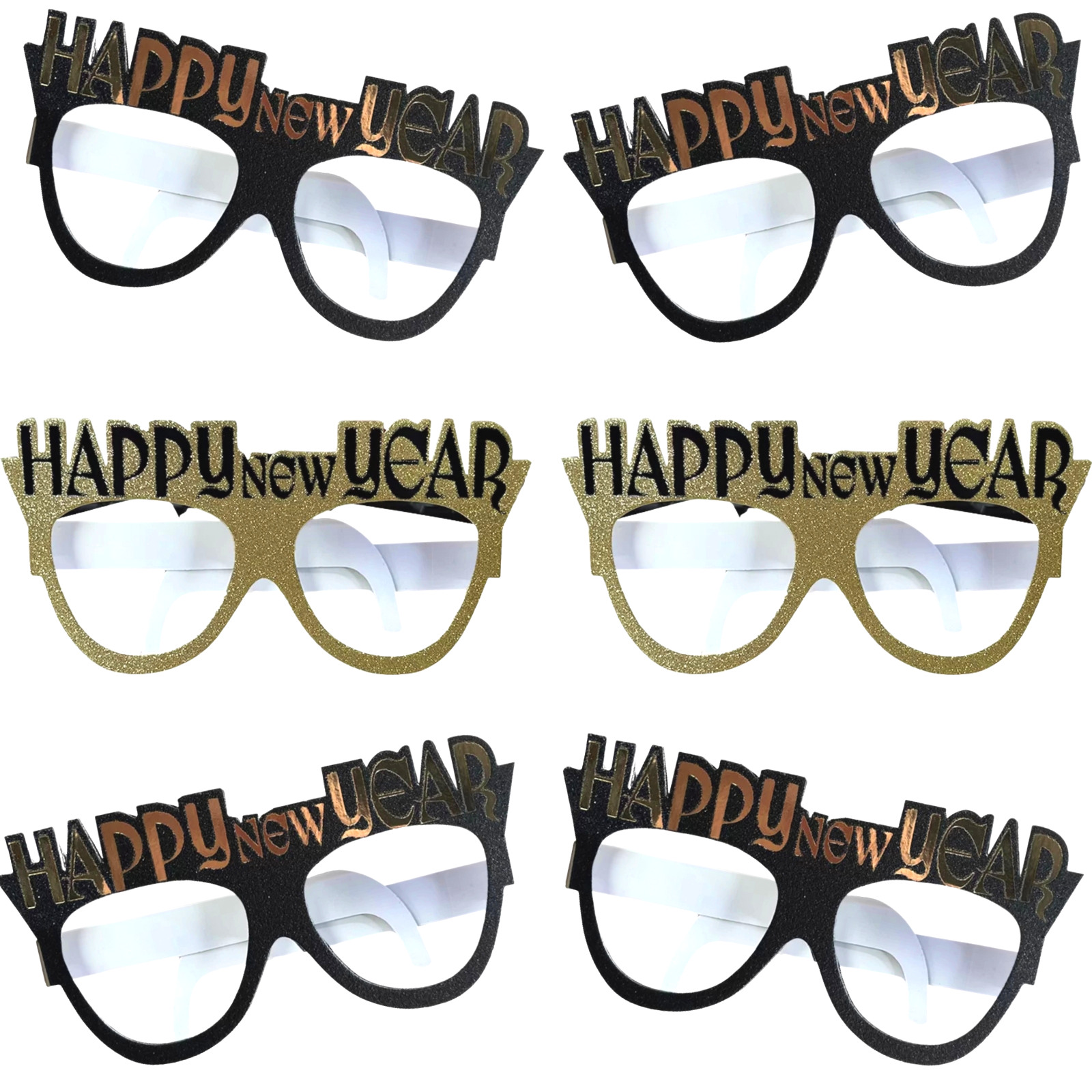 Happy New Year Cardboard Party Glasses (Pack of 6)