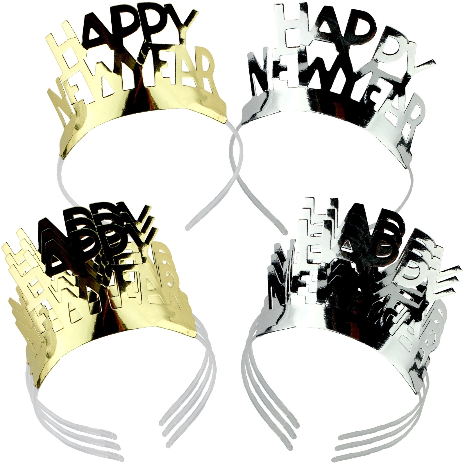 Silver & Gold Happy New Year Headbands (Pack of 8)