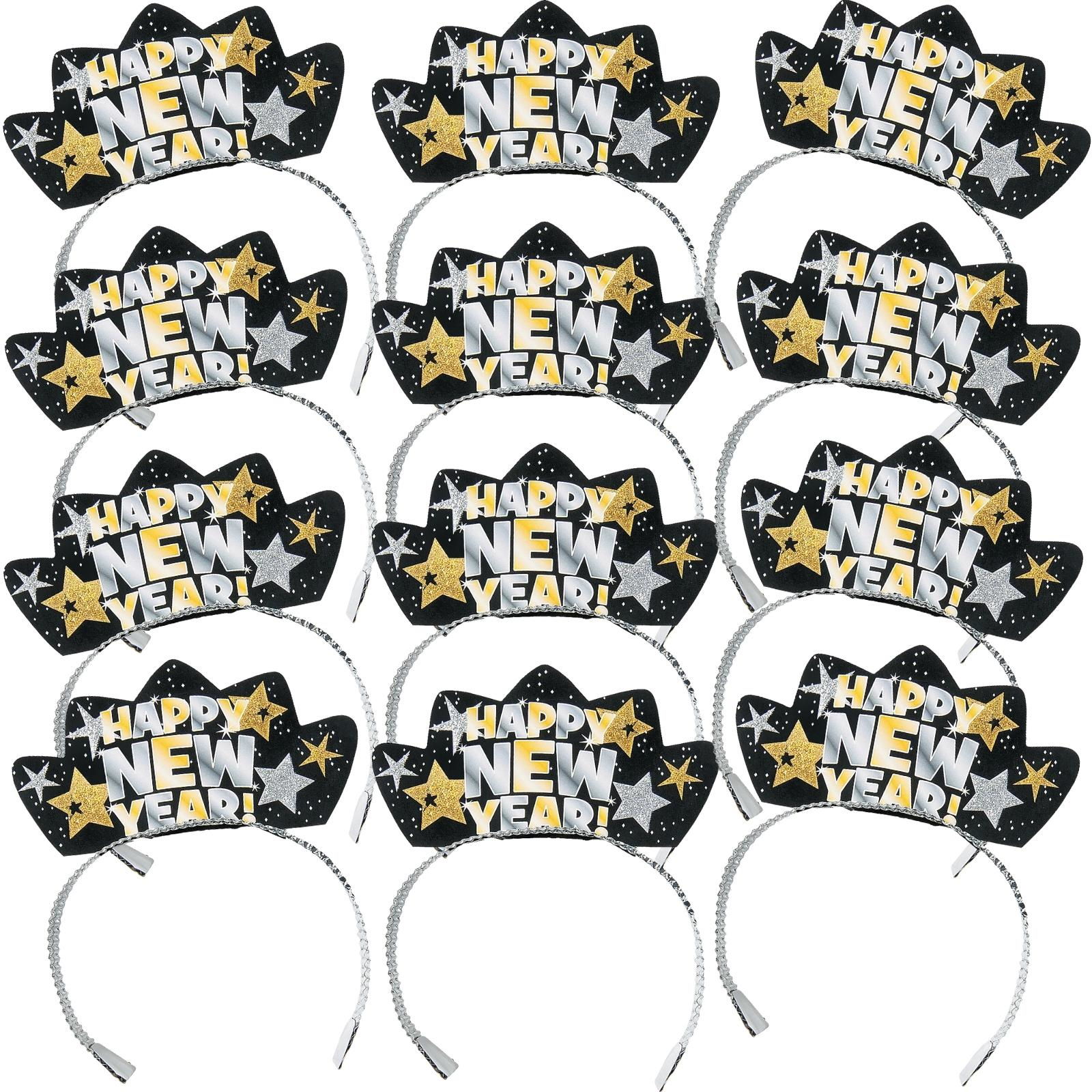 Silver & Gold Happy New Year Headbands (Pack of 12)