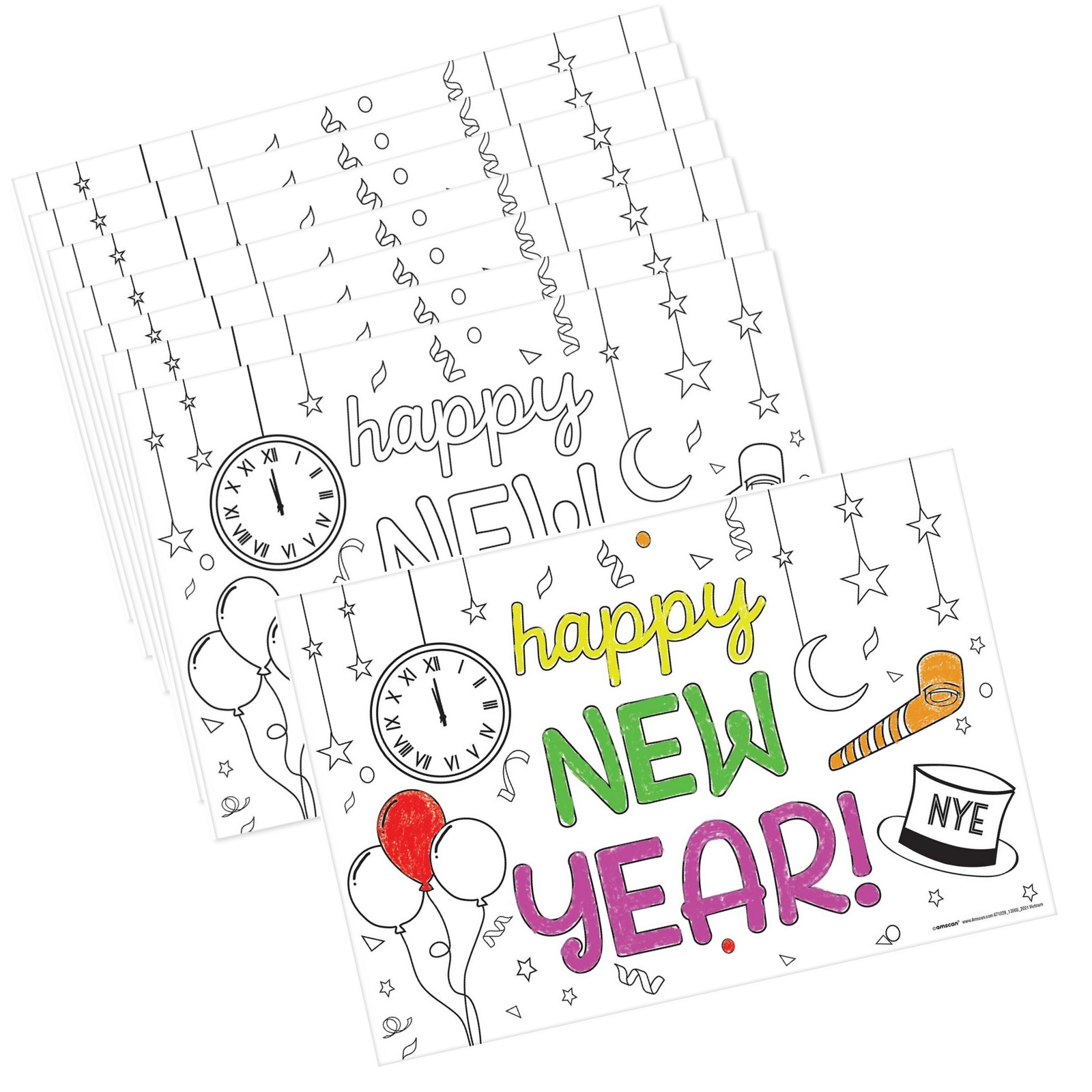 Happy New Year Activity Placemats (24 Sheets) 