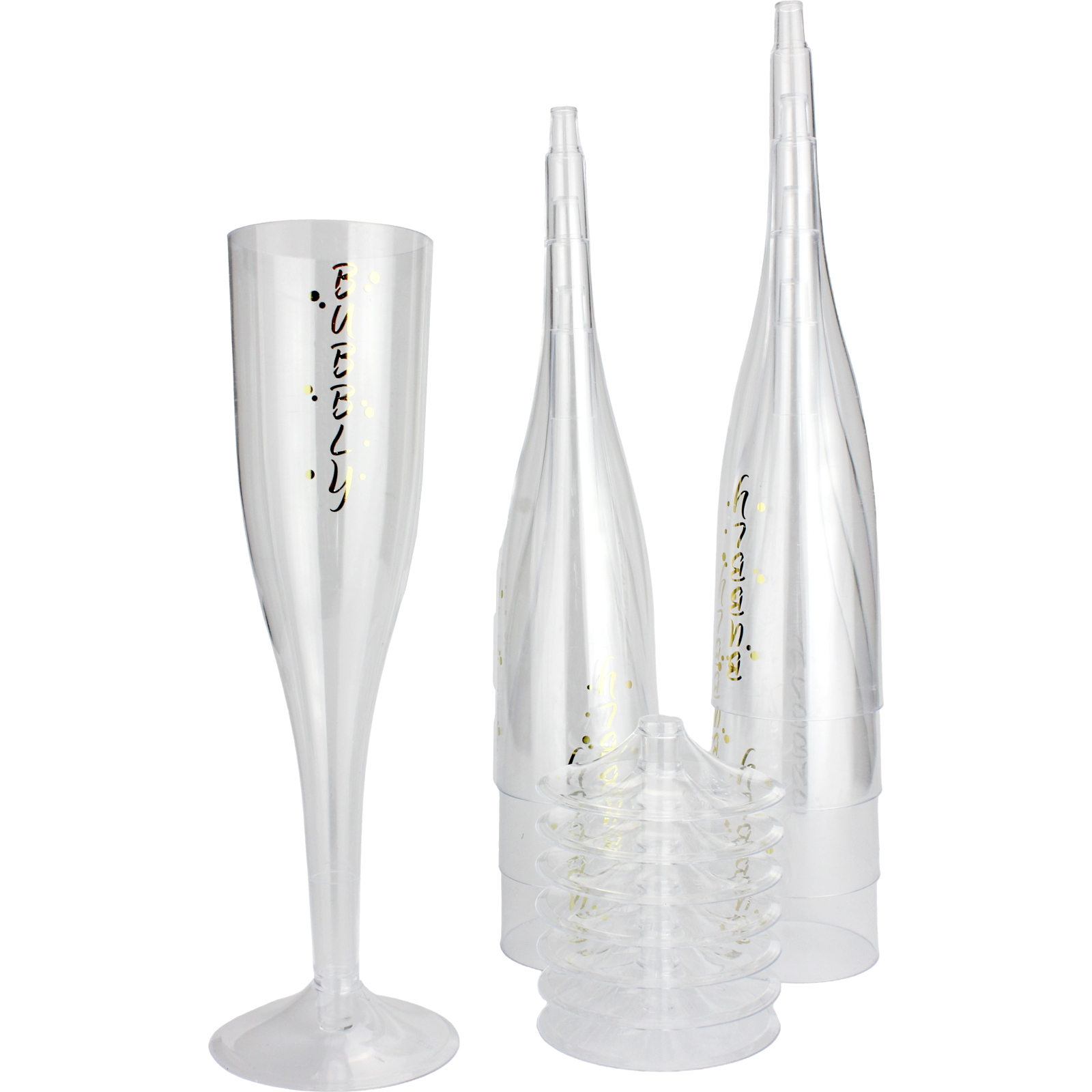 Clear Plastic Bubbly Champagne Glasses (Pack of 8)