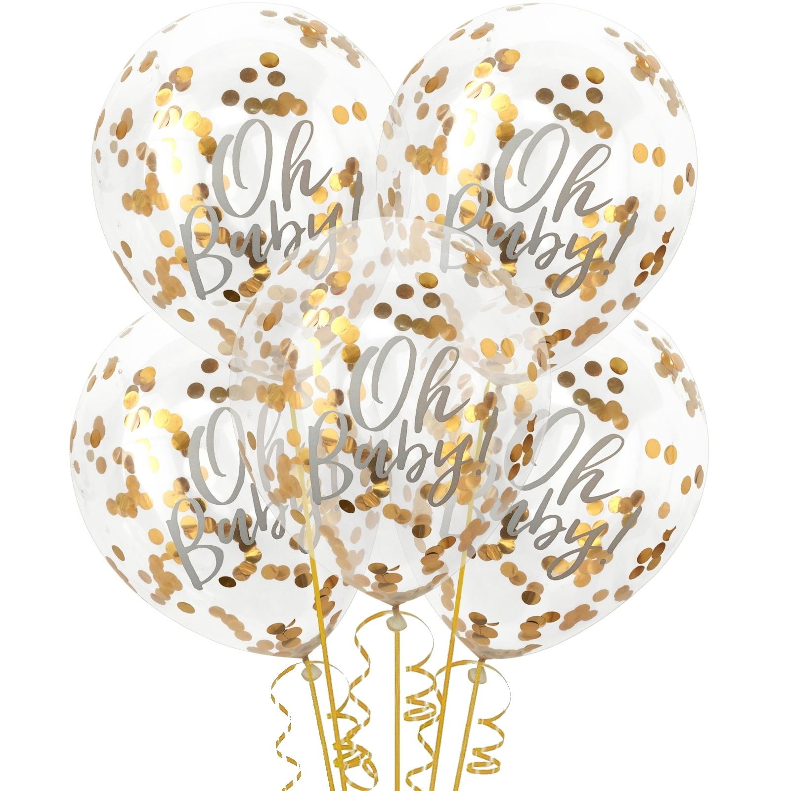 Ginger Ray Oh Baby Gold Foil Confetti Filled Balloons (Pack of 5)